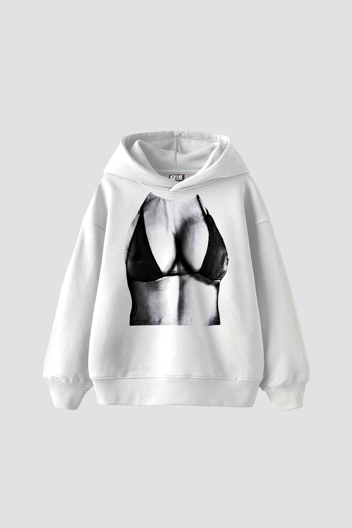 Silhouette Bikini Baskılı Oversize Unisex Cepsiz Beyaz Hoodie