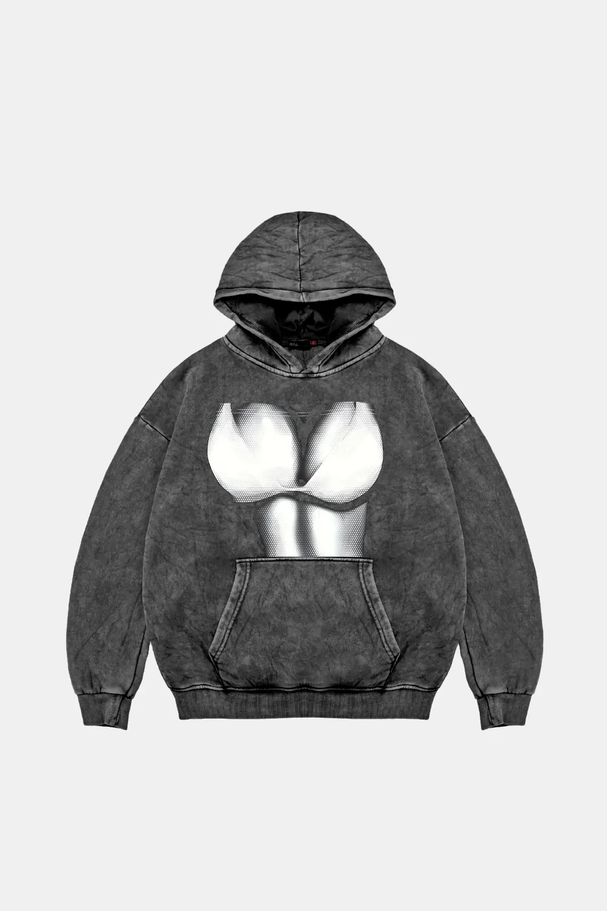 Silhouette Boobs Baskılı Oversize Unisex Yıkamalı Siyah Hoodie