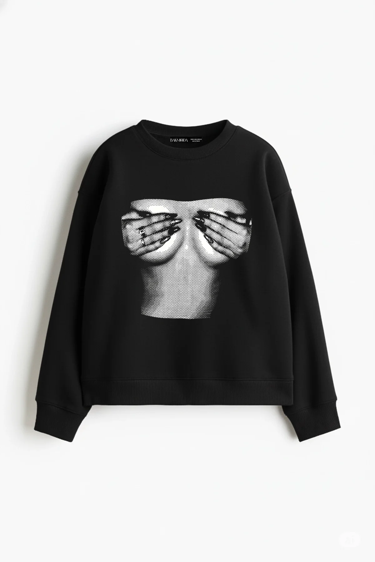 Silhouette Boobs V2 Baskılı Kapüşonsuz Relaxed Fit Kadın Siyah Sweatshirt