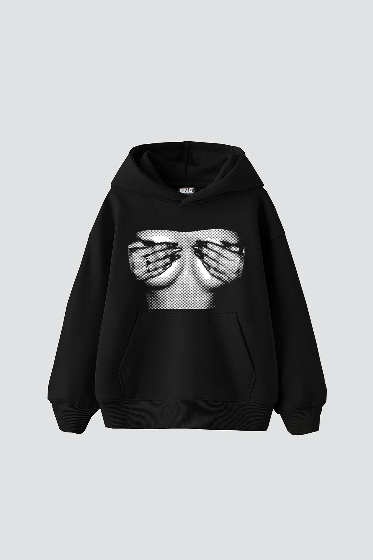 Silhouette Boobs V2 Baskılı Oversize Unisex Siyah Hoodie