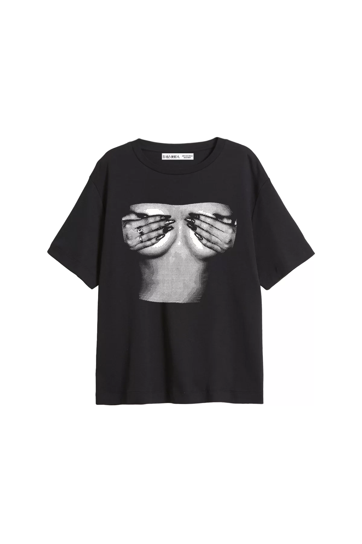 Silhouette Boobs V2 Baskılı Relaxed Fit Siyah Kadın Tshirt