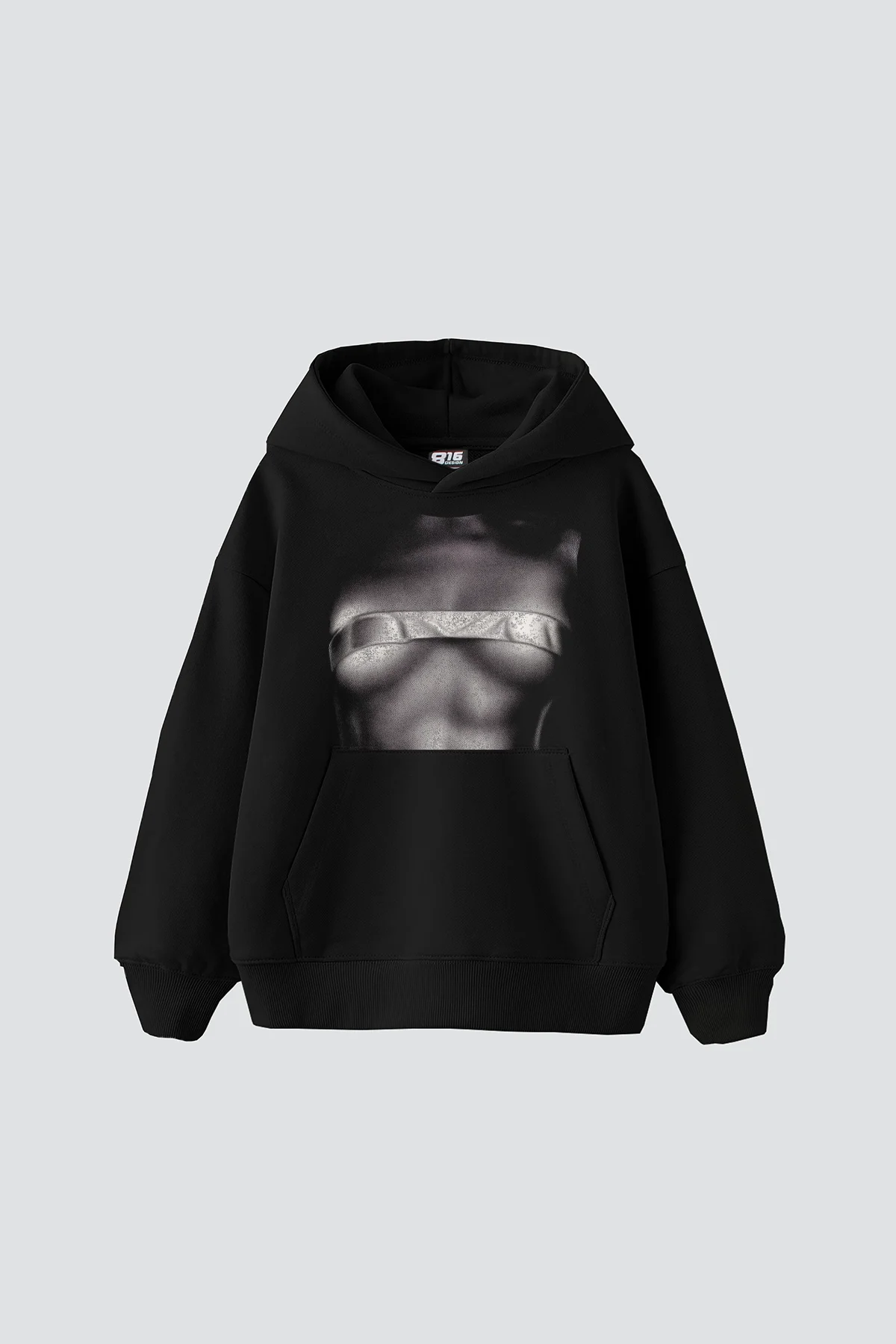 Silhouette Nudes Baskılı Oversize Unisex Siyah Hoodie