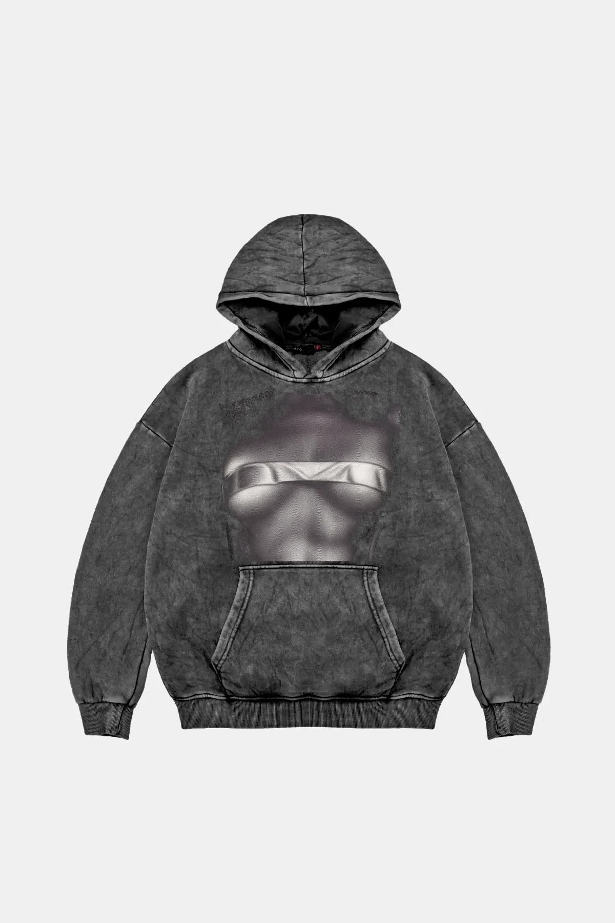 Silhouette Nudes Baskılı Oversize Unisex Yıkamalı Siyah Hoodie