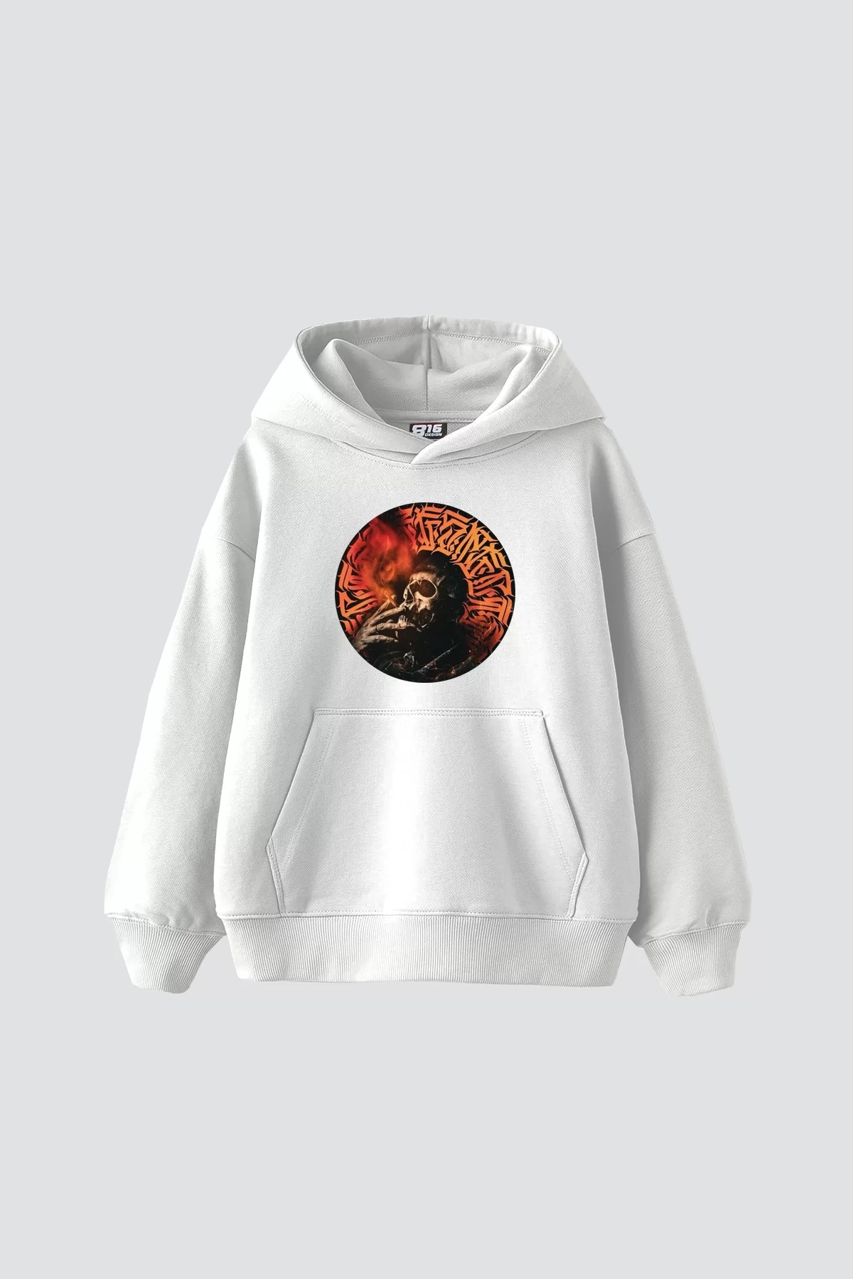 Skull Man Smoke Baskılı Oversize Unisex Premium Beyaz Hoodie