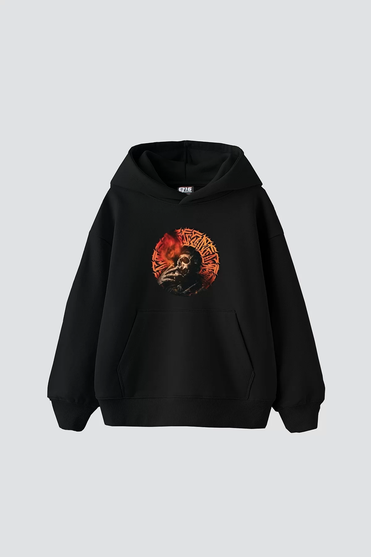 Skull Man Smoke Baskılı Oversize Unisex Premium Siyah Hoodie