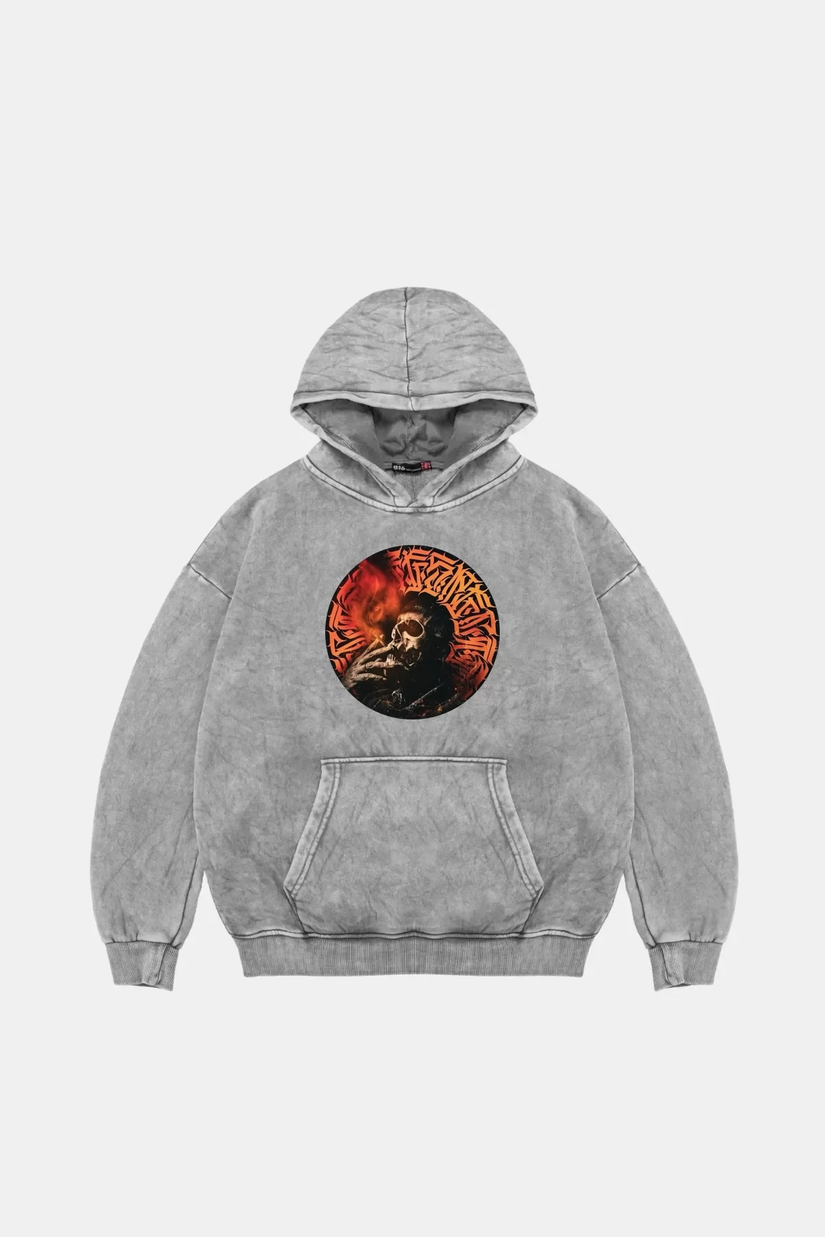 Skull Man Smoke Baskılı Oversize Unisex Premium Yıkamalı Beyaz Hoodie