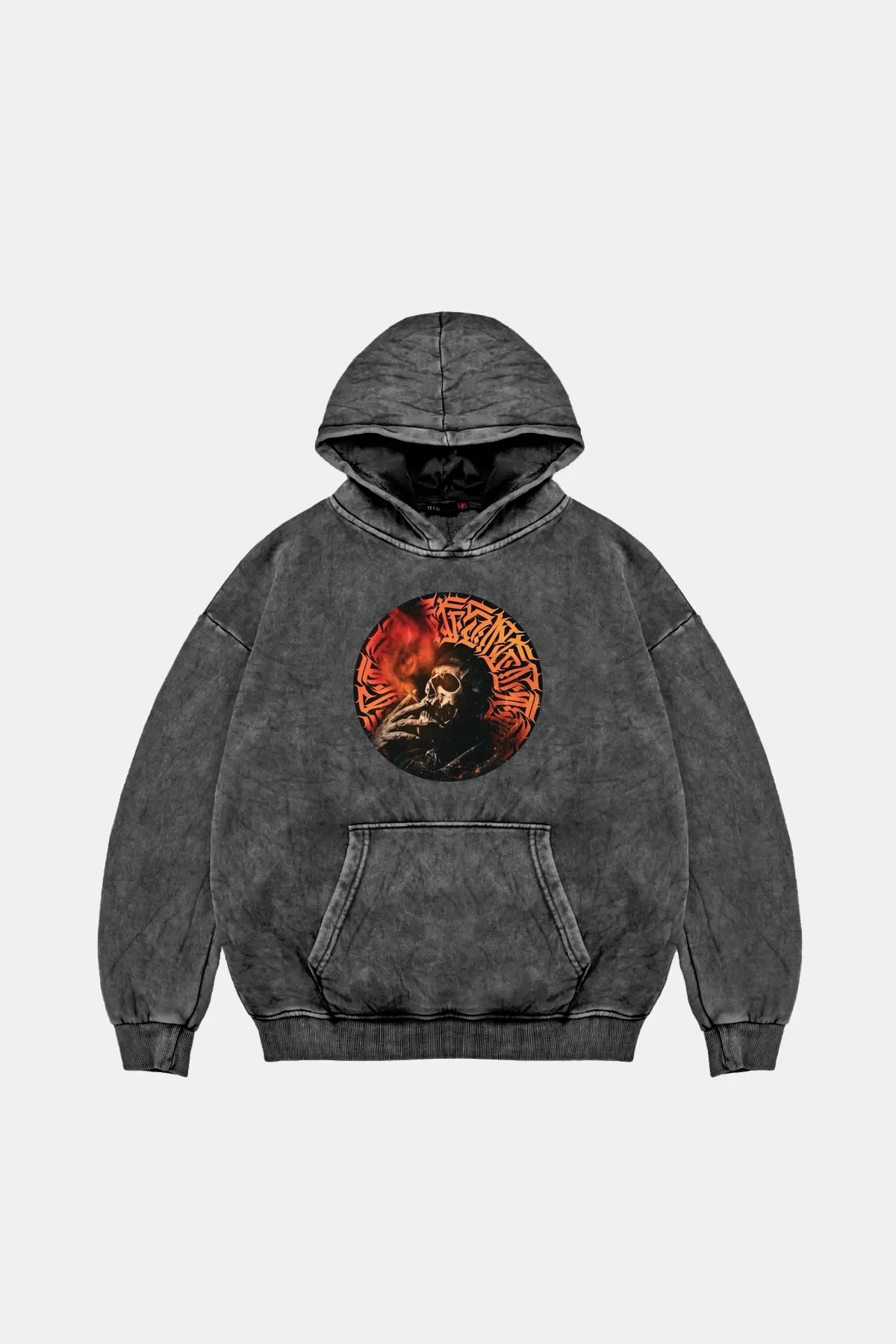 Skull Man Smoke Baskılı Oversize Unisex Premium Yıkamalı Siyah Hoodie