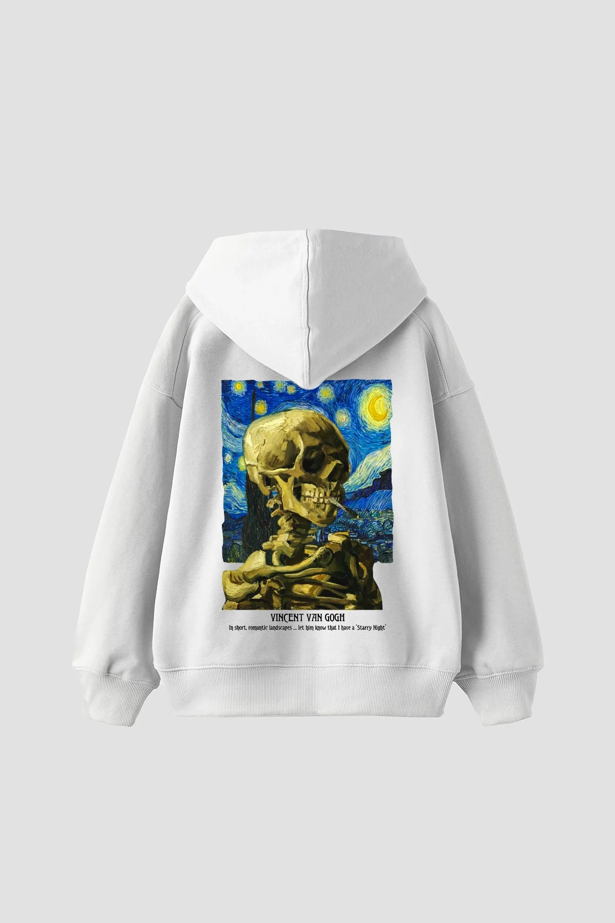 Skull of a Skeleton Baskılı Oversize Unisex Beyaz Hoodie