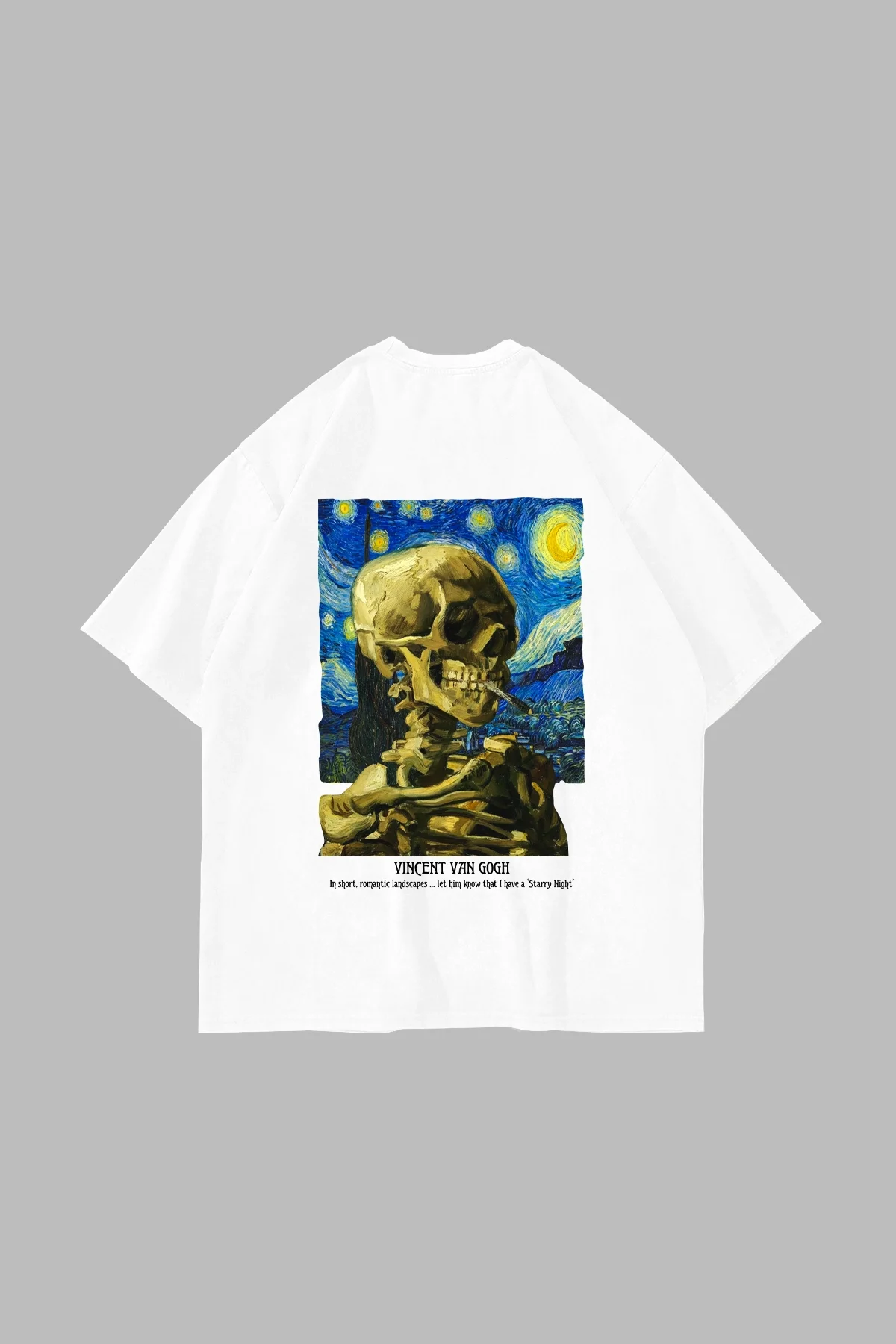 Skull of a Skeleton Baskılı Oversize Unisex Beyaz Tshirt