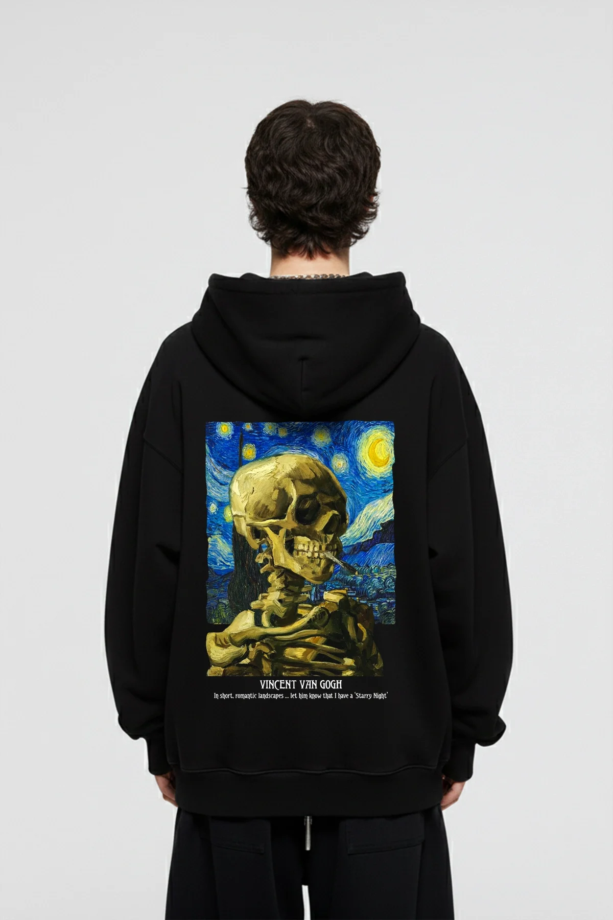 Skull of a Skeleton Baskılı Oversize Unisex Siyah Hoodie