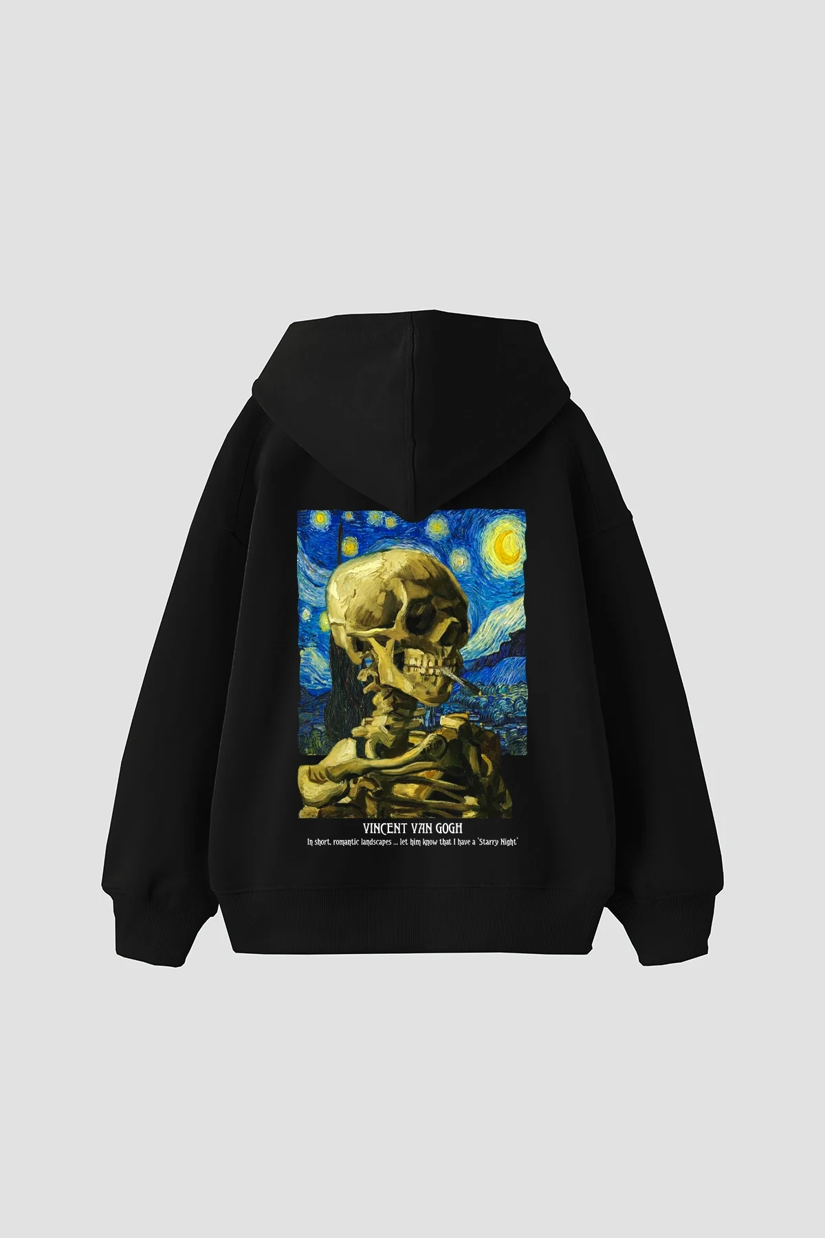 Skull of a Skeleton Baskılı Oversize Unisex Siyah Hoodie