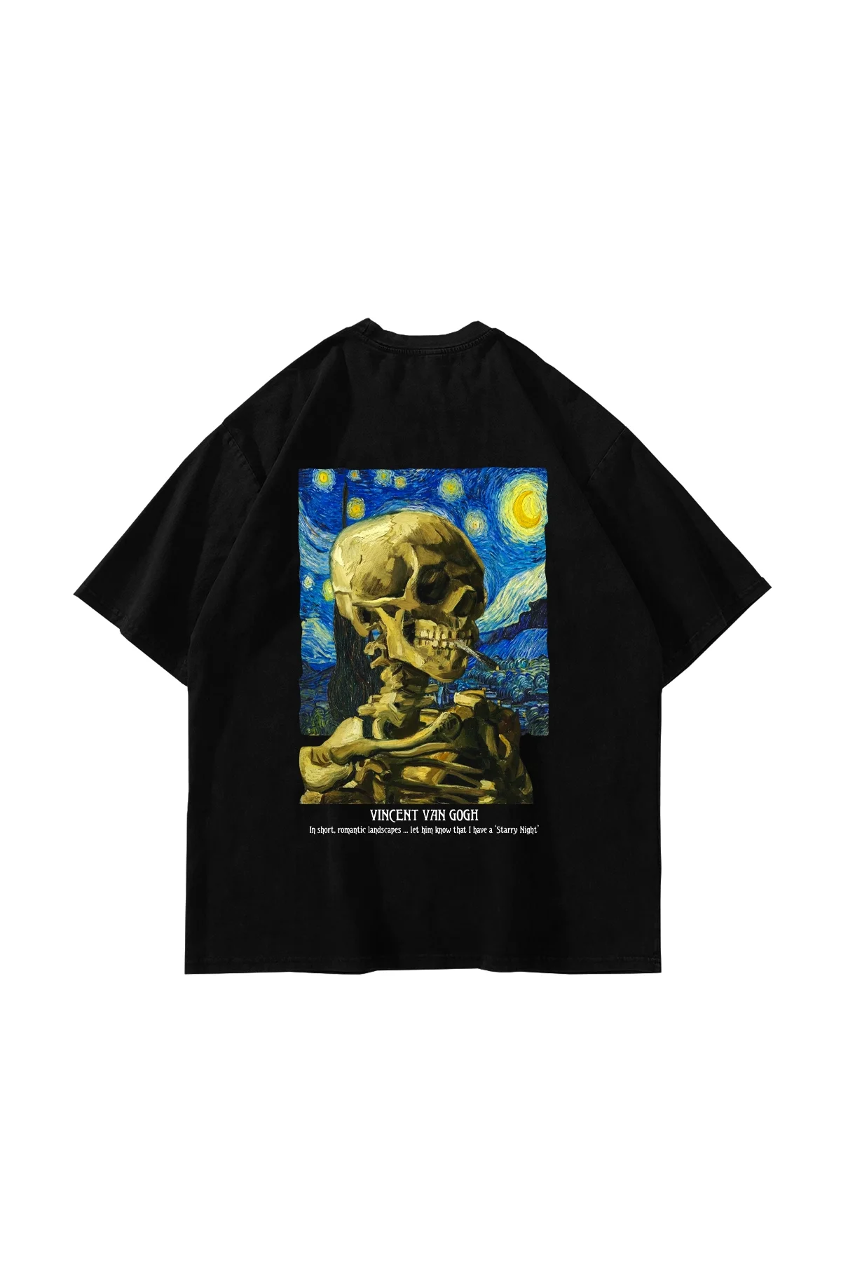Skull of a Skeleton Baskılı Oversize Unisex Siyah Tshirt