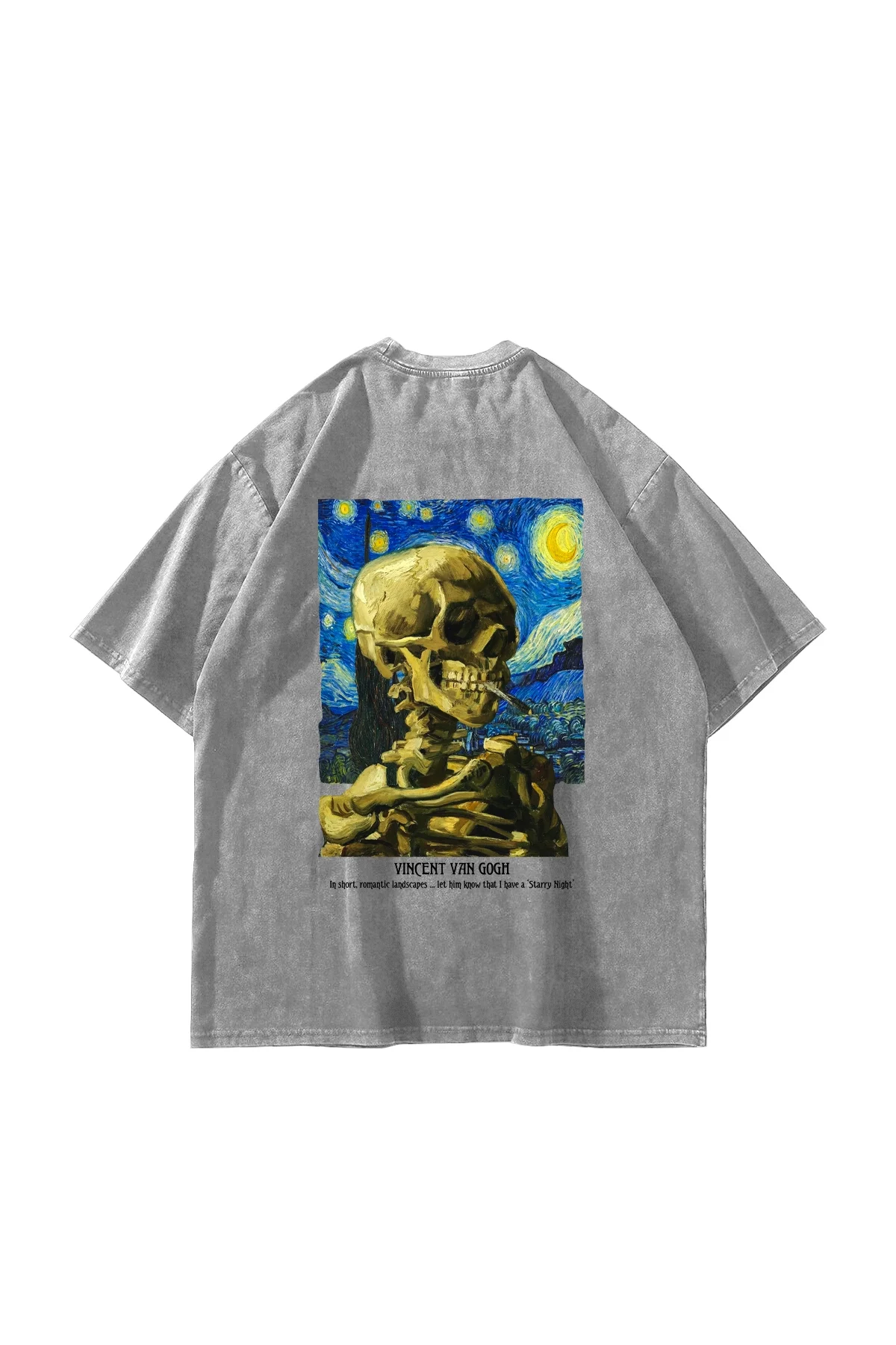 Skull of a Skeleton Baskılı Oversize Unisex Yıkamalı Beyaz Tshirt