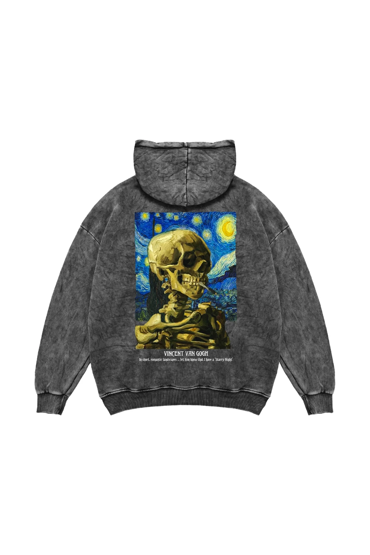 Skull of a Skeleton Baskılı Oversize Unisex Yıkamalı Siyah Hoodie