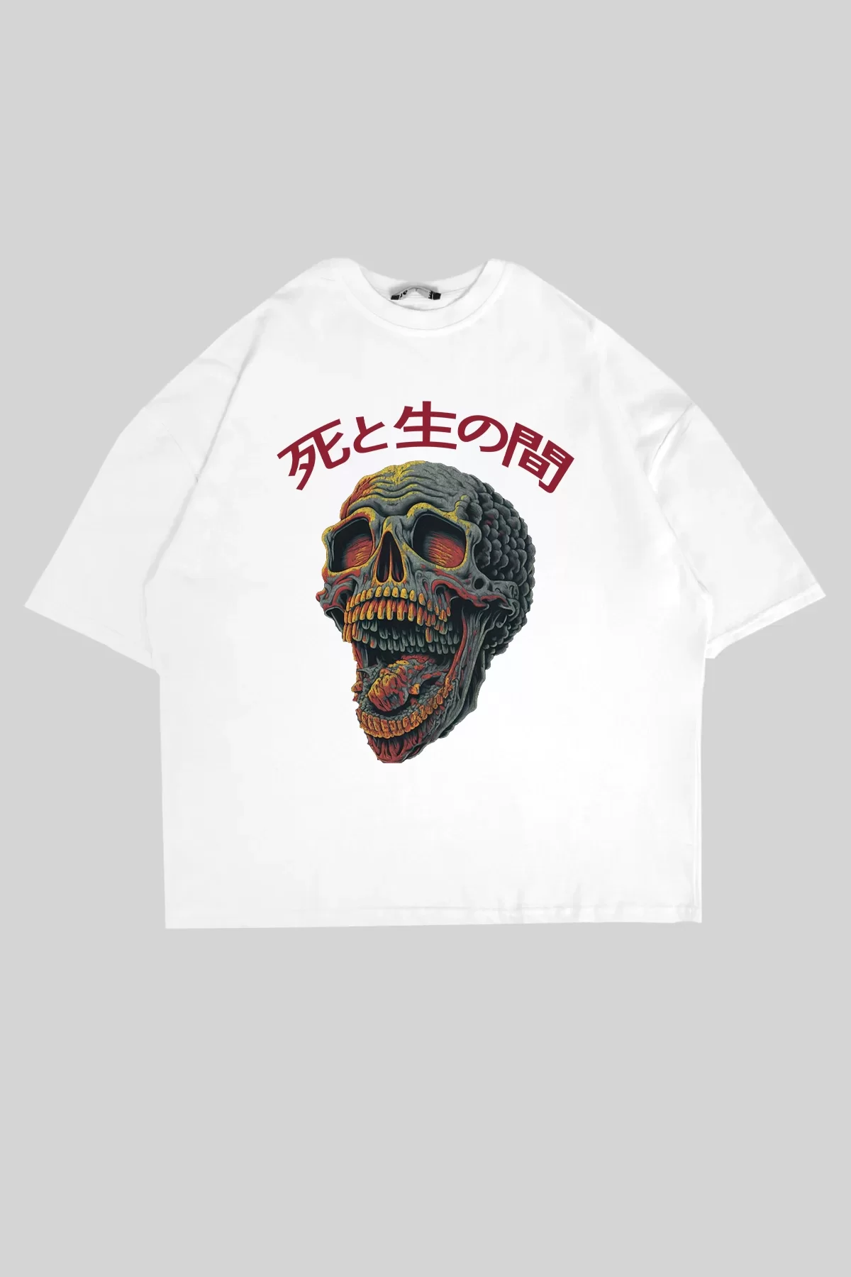 Skull Scream Baskılı Oversize Unisex Beyaz Tshirt