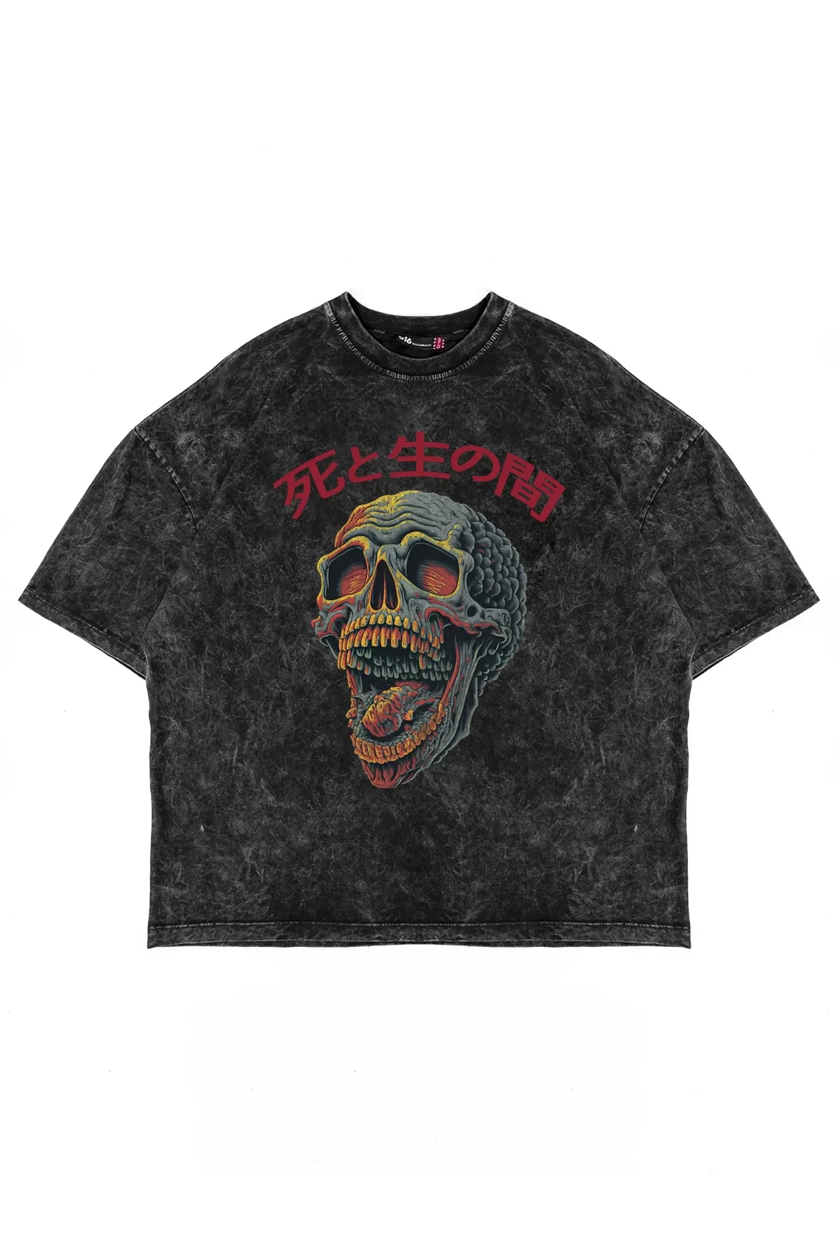 Skull Scream Baskılı Oversize Unisex Yıkamalı Siyah Tshirt