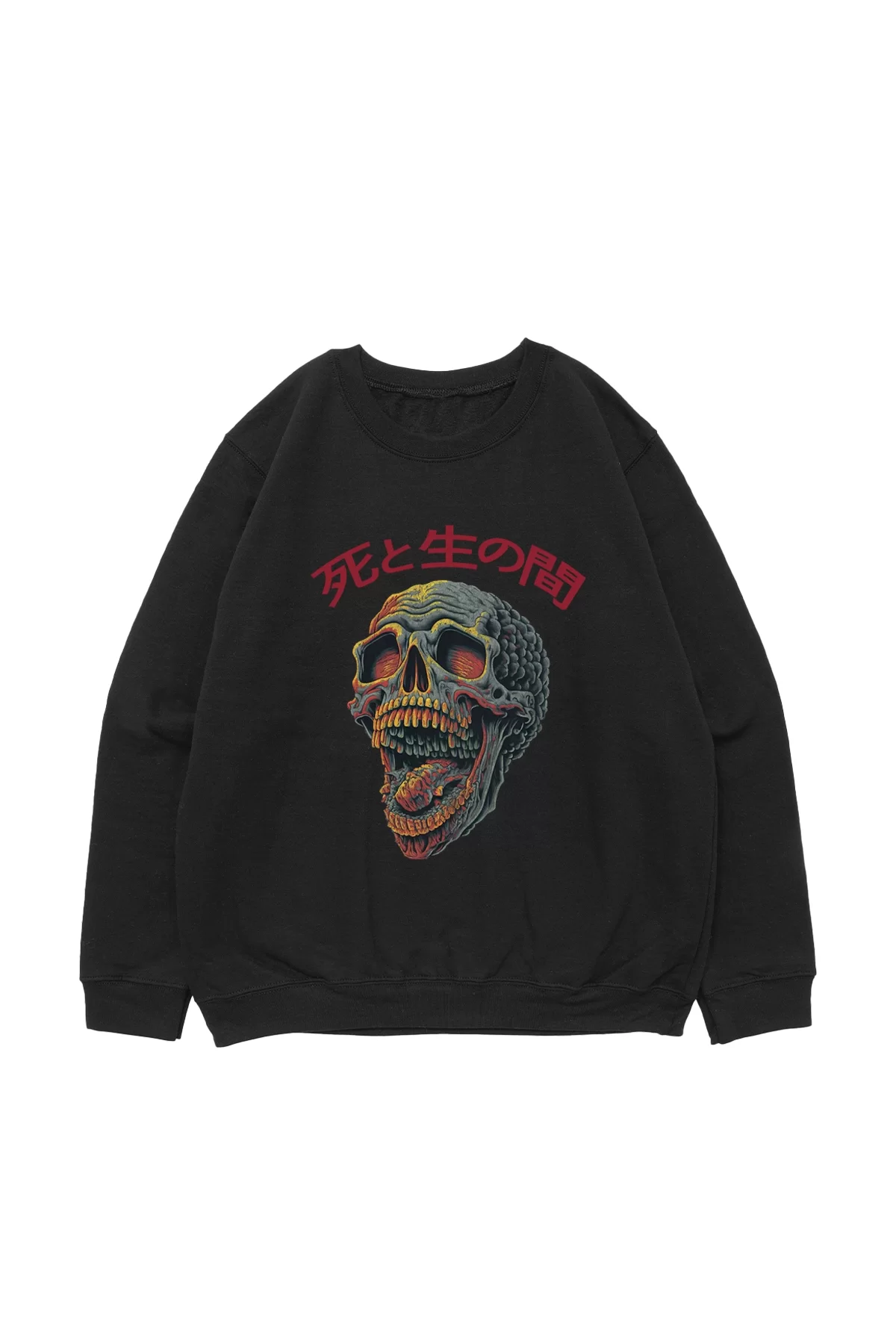 Skull Scream Baskılı Siyah Oversize Unisex Sweatshirt