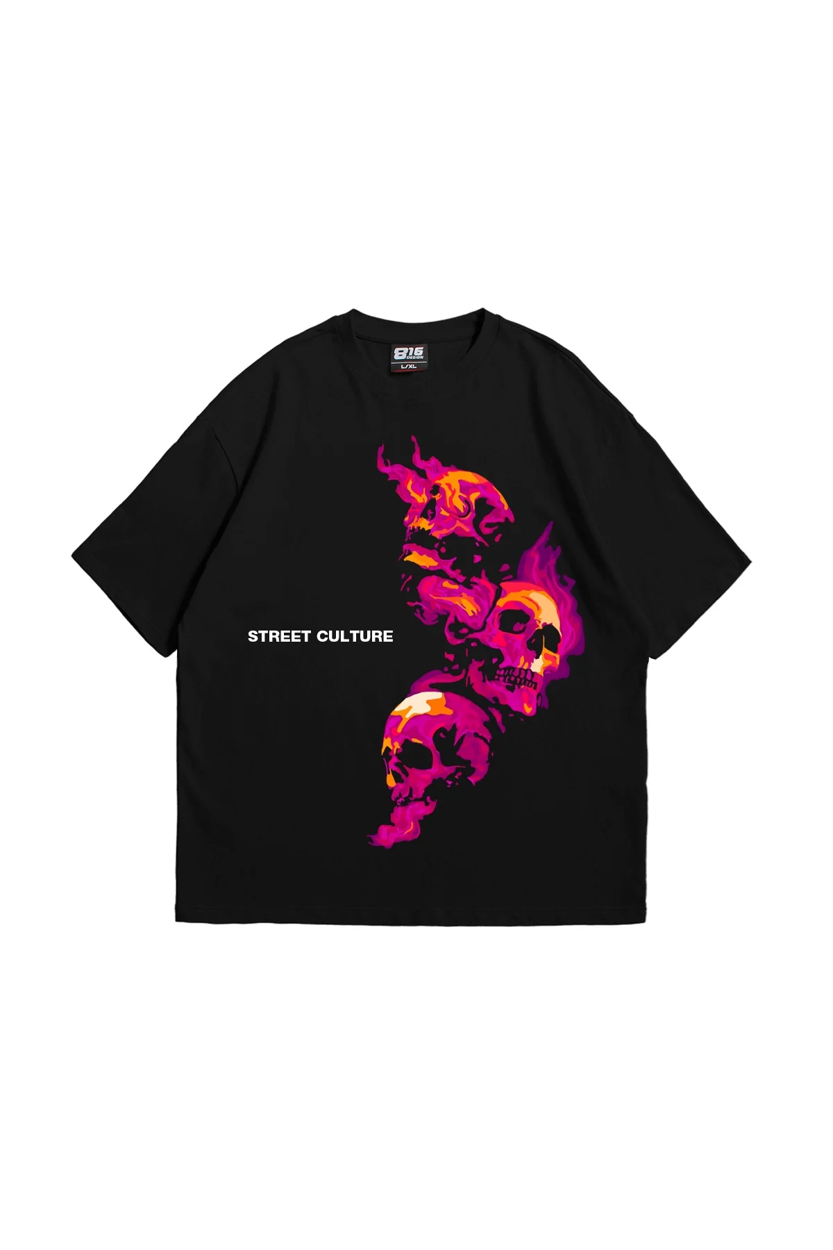 Skull Smoke 816 Baskılı 24/1 Oversize Unisex Siyah Tshirt