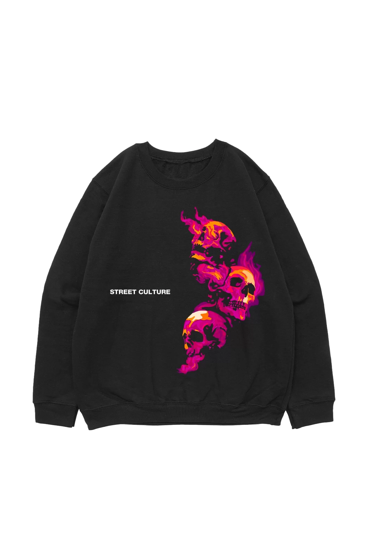 Skull Smoke 816 Baskılı Siyah Oversize Unisex Sweatshirt