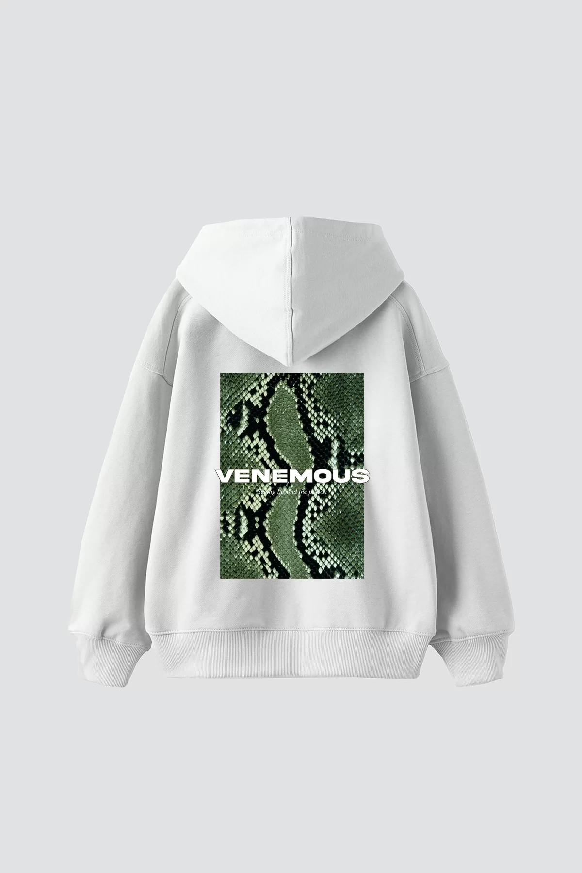 Snake Venomous Baskılı Oversize Unisex Premium Beyaz Hoodie