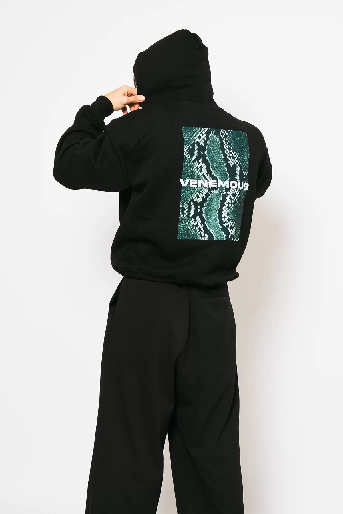 Snake Venomous Baskılı Oversize Unisex Premium Siyah Hoodie