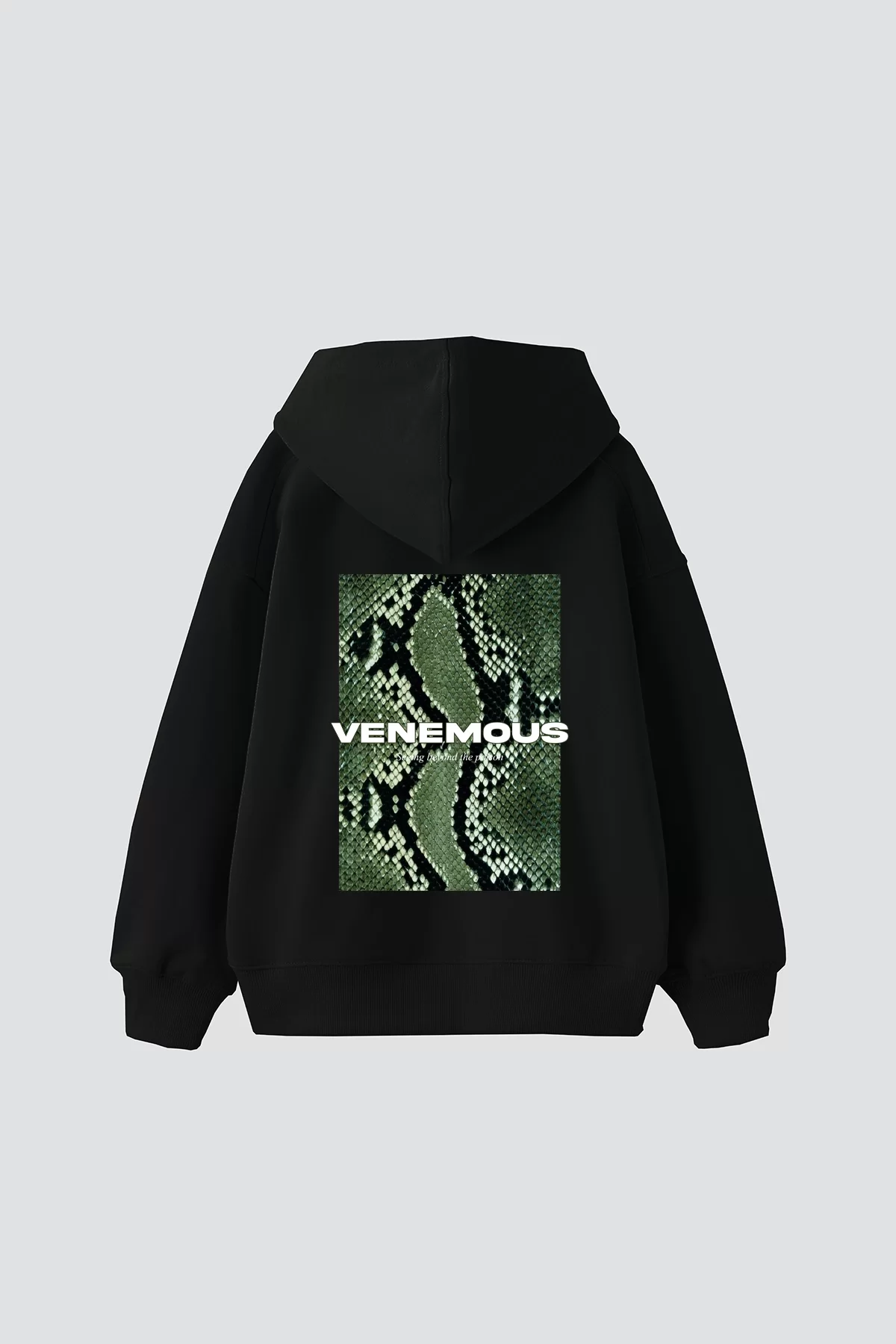 Snake Venomous Baskılı Oversize Unisex Premium Siyah Hoodie