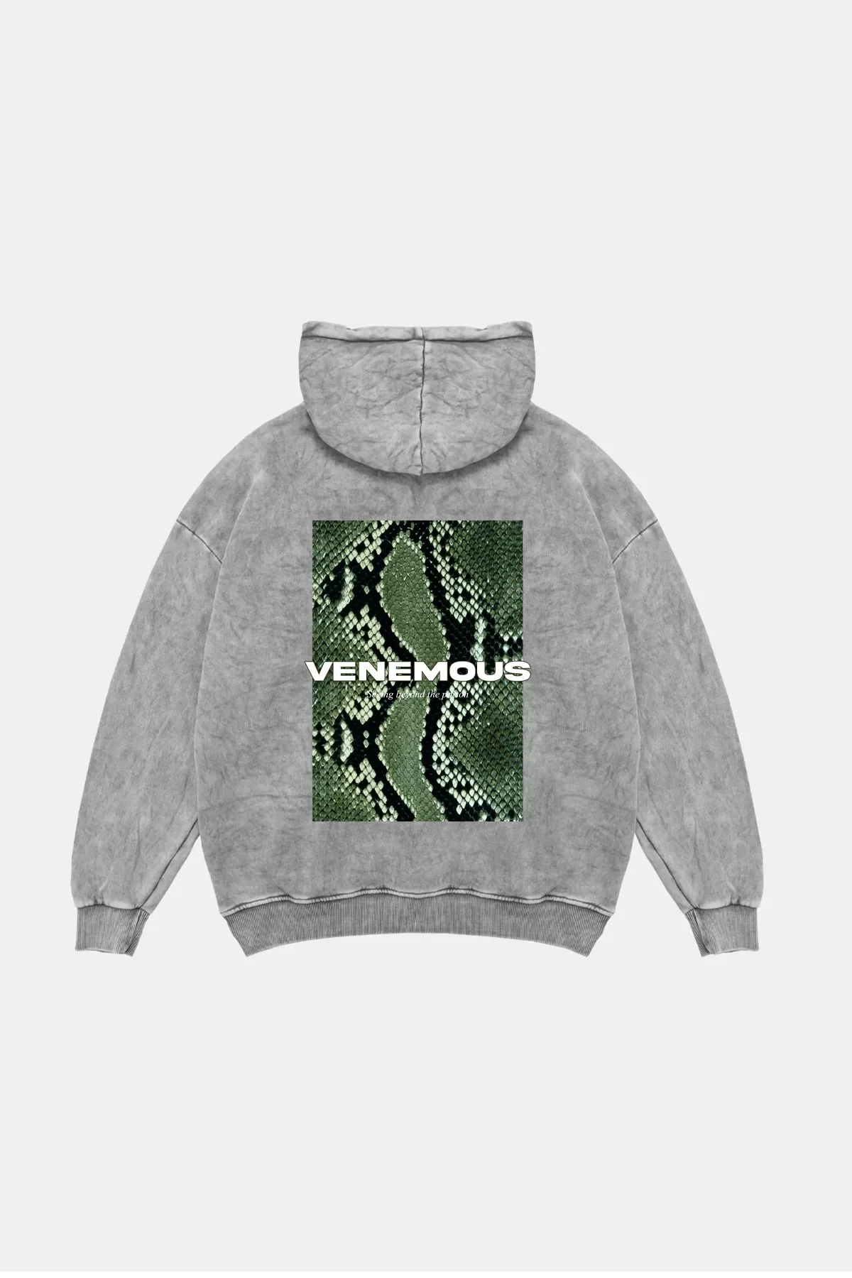 Snake Venomous Baskılı Oversize Unisex Premium Yıkamalı Beyaz Hoodie