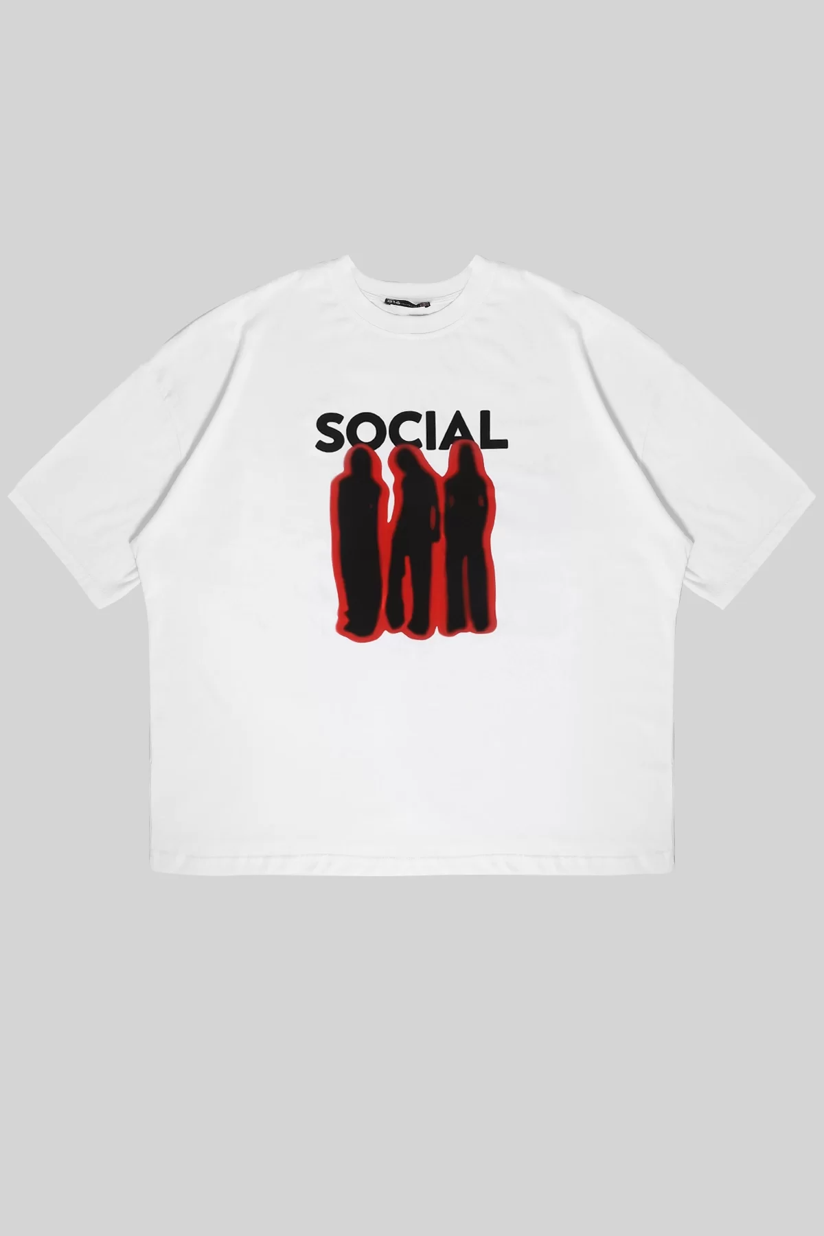 Social Baskılı Beyaz Unisex Oversize Tshirt