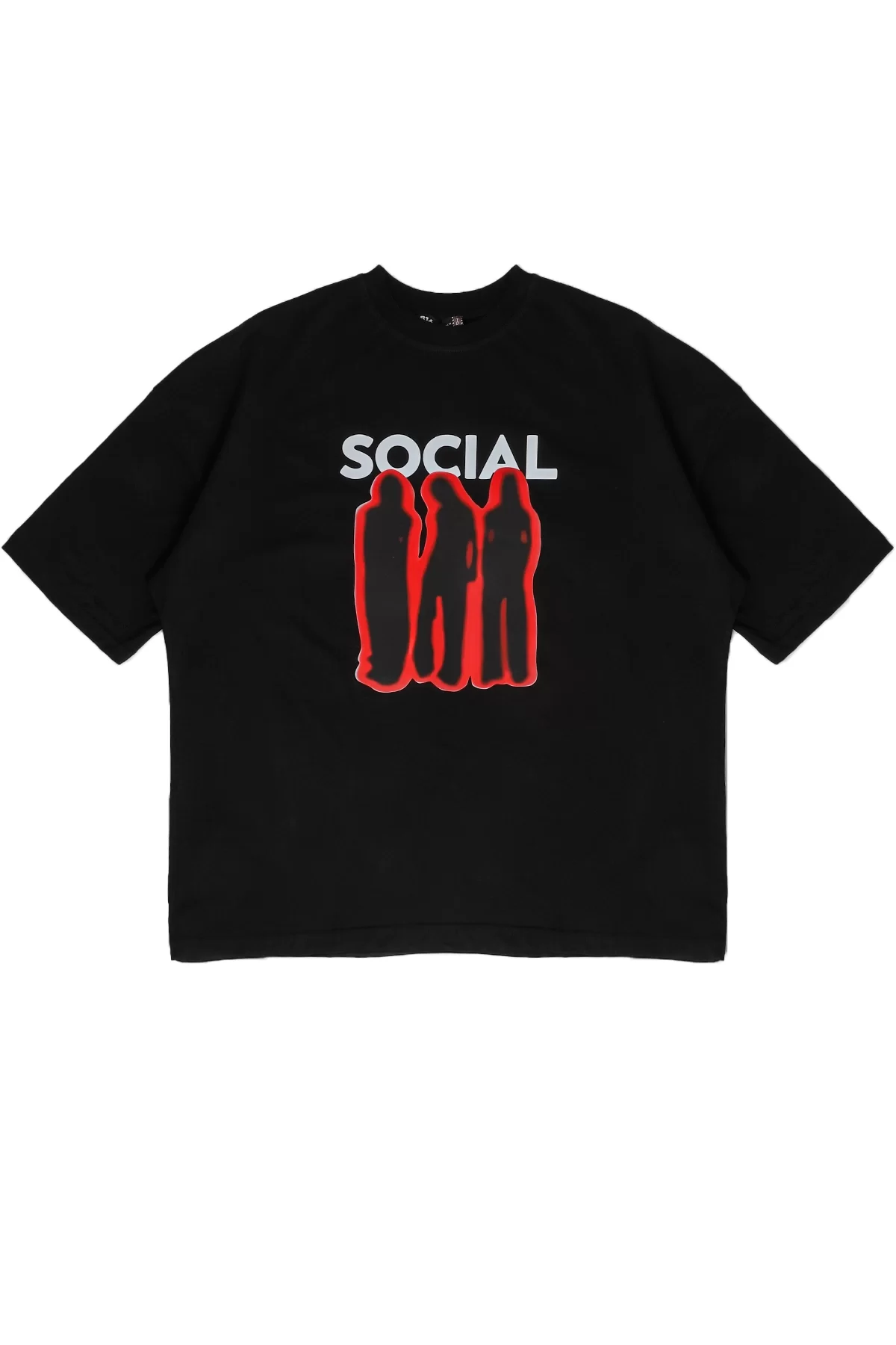 Social Baskılı Siyah Unisex Oversize Tshirt