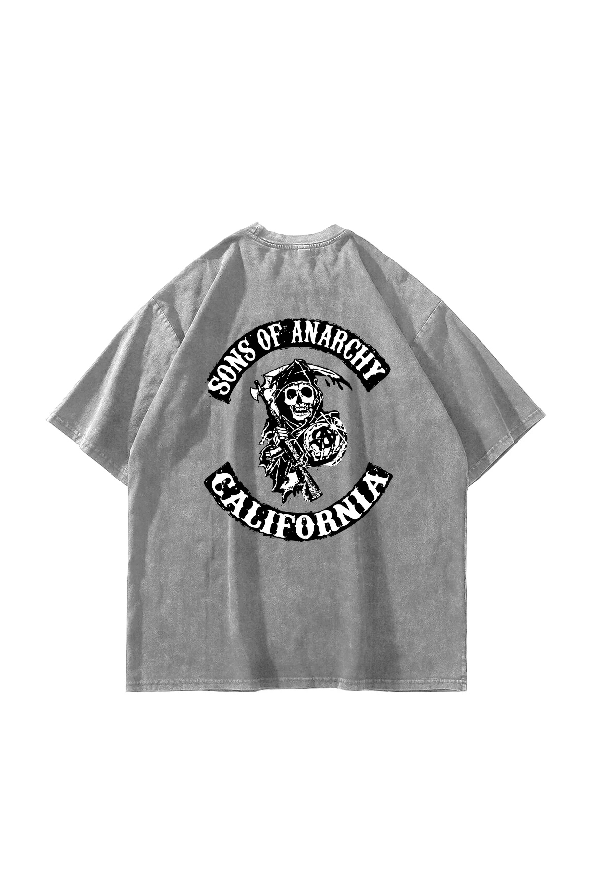 Sons Of Anarchy Baskılı Oversize Unisex Yıkamalı Beyaz Tshirt