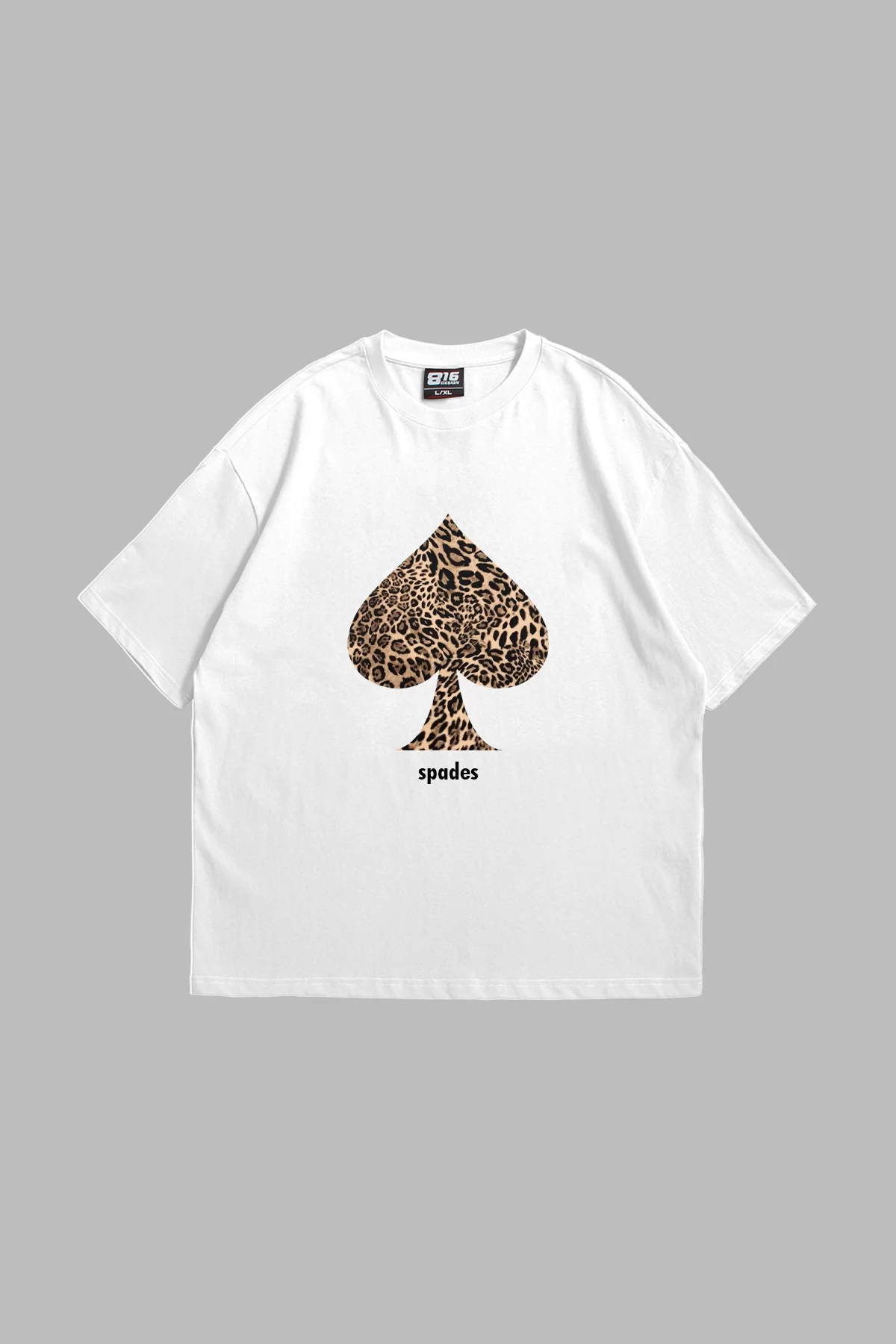 Spades Leopar Baskılı Oversize Unisex Premium Beyaz Tshirt