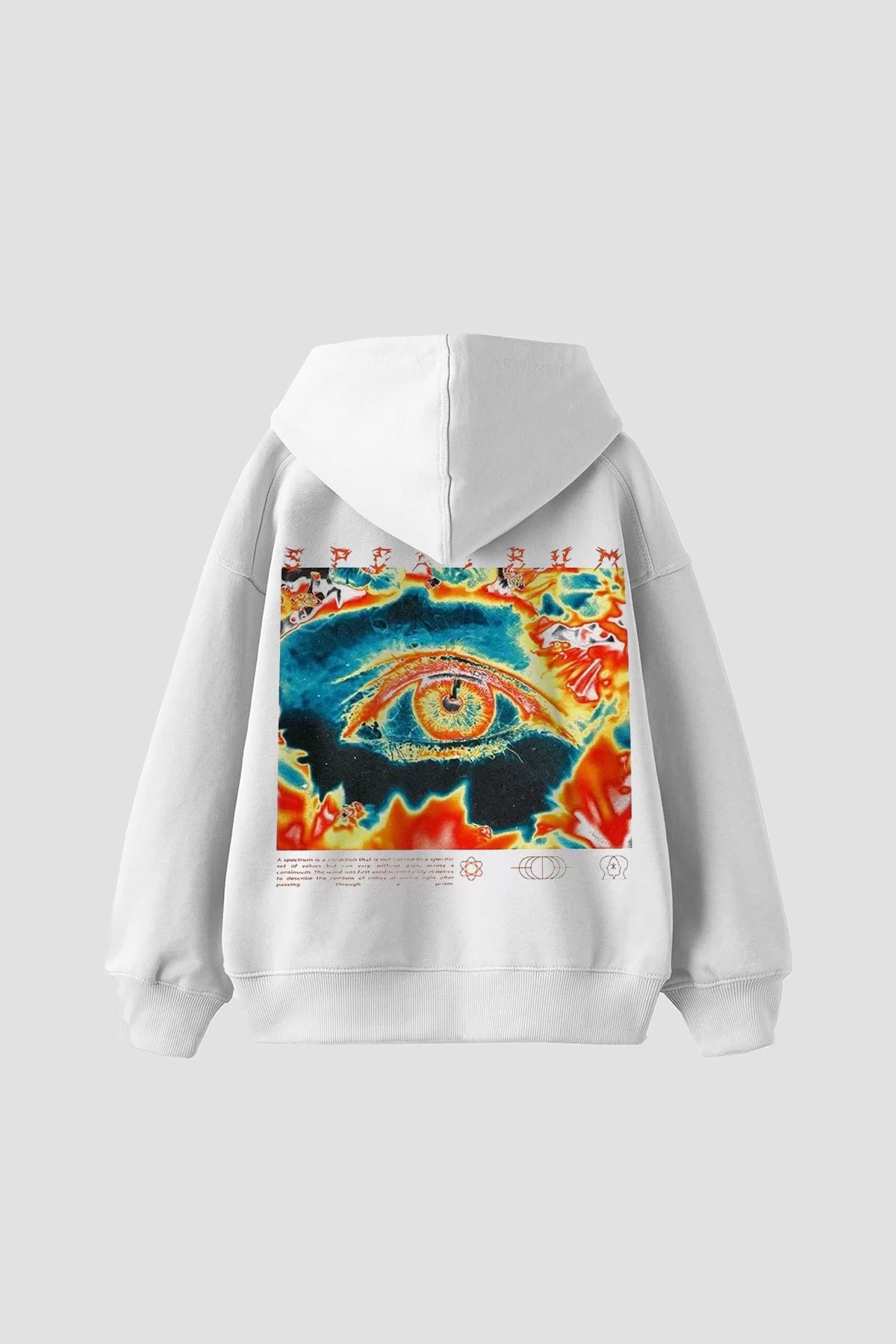 Spectrum Sırt Baskılı Oversize Unisex Beyaz Hoodie