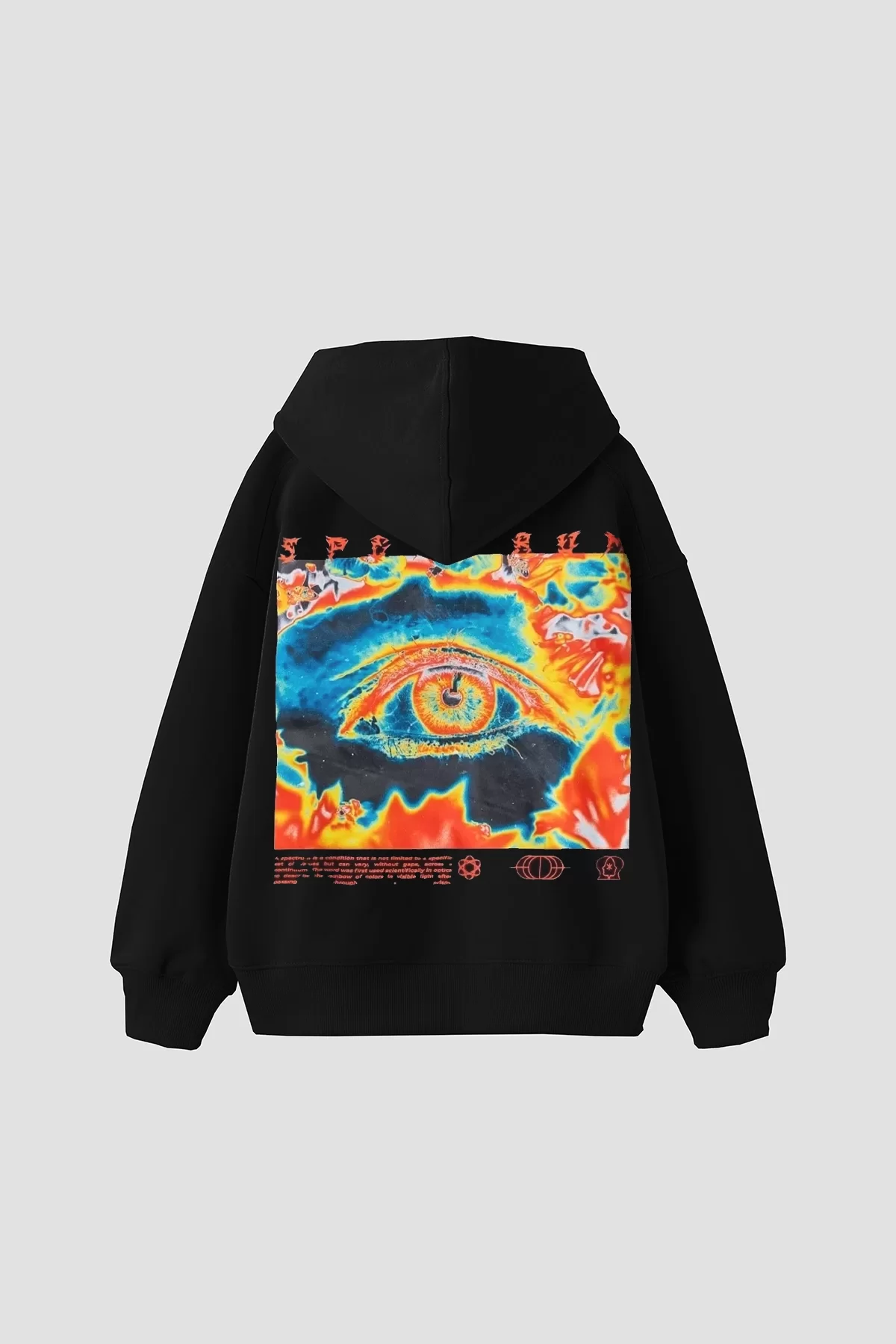 Spectrum Sırt Baskılı Oversize Unisex Siyah Hoodie