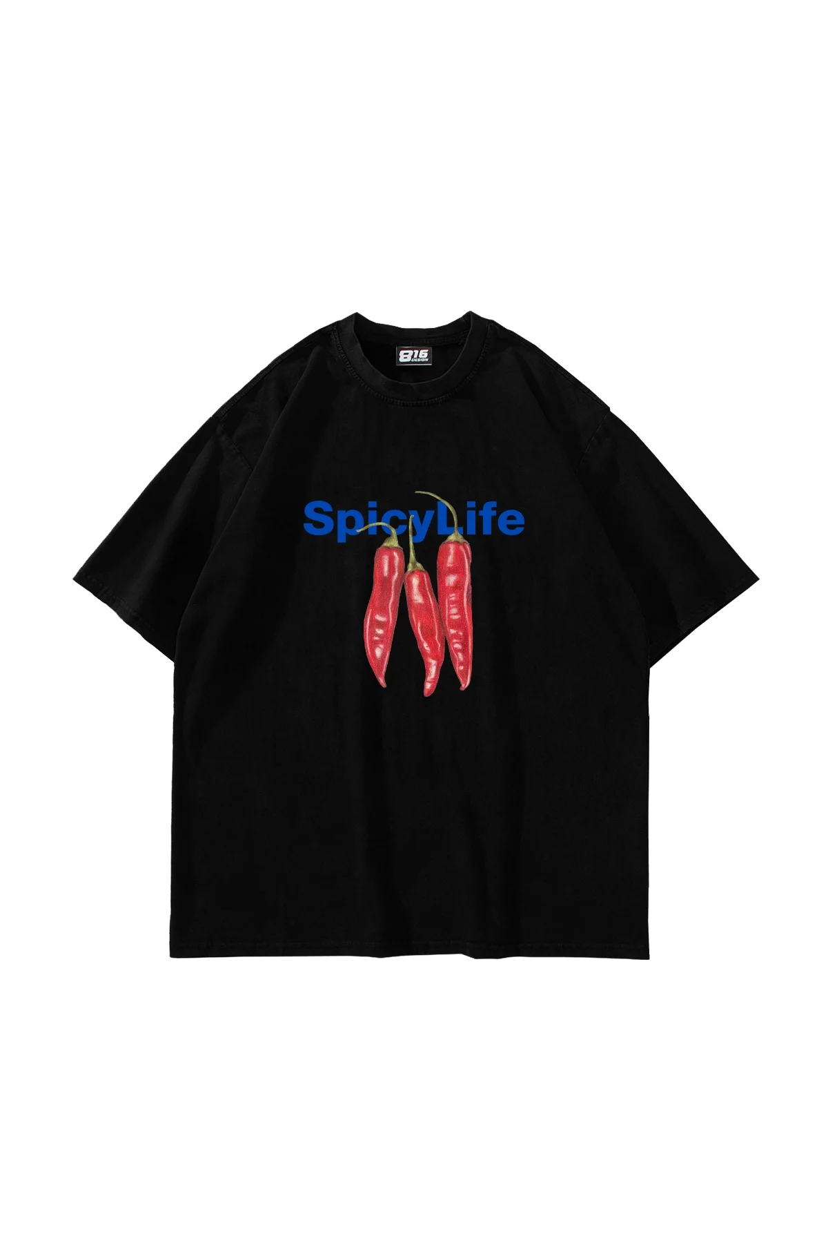 Spicy Life Baskılı Oversize Unisex Siyah Tshirt