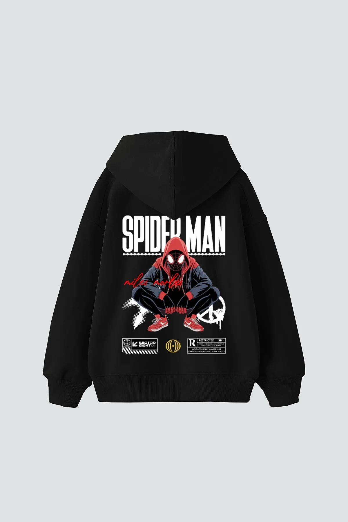 Spıder Baskılı Oversize Unisex Siyah Hoodie