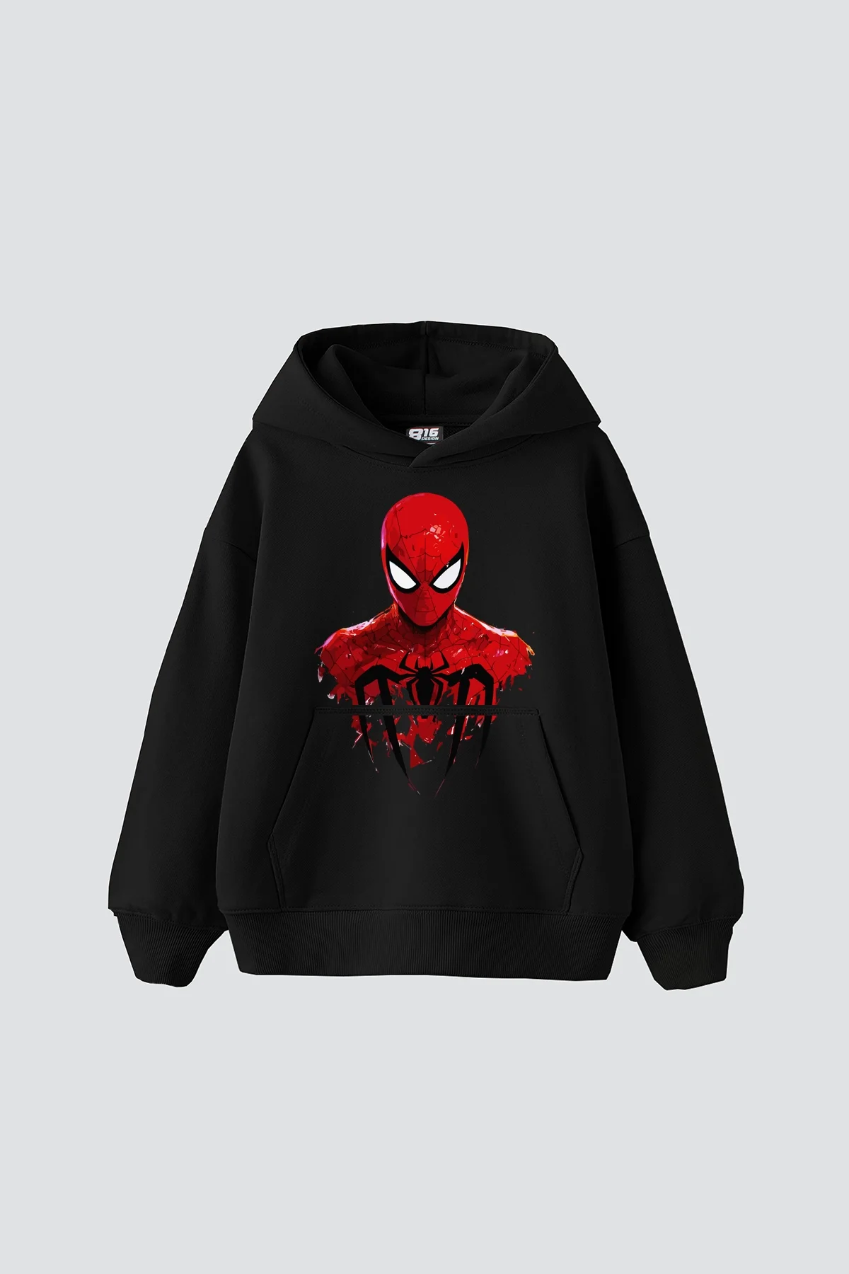 Spider M. Baskılı Oversize Unisex Siyah Hoodie