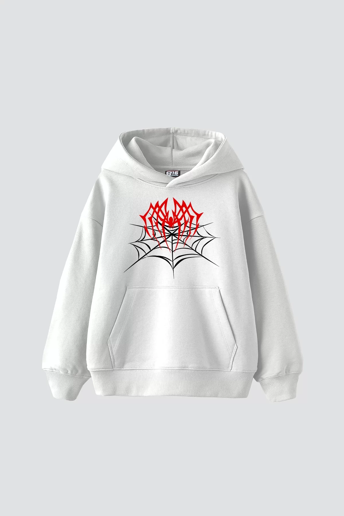 Spider Web Baskılı Oversize Unisex Premium Beyaz Hoodie