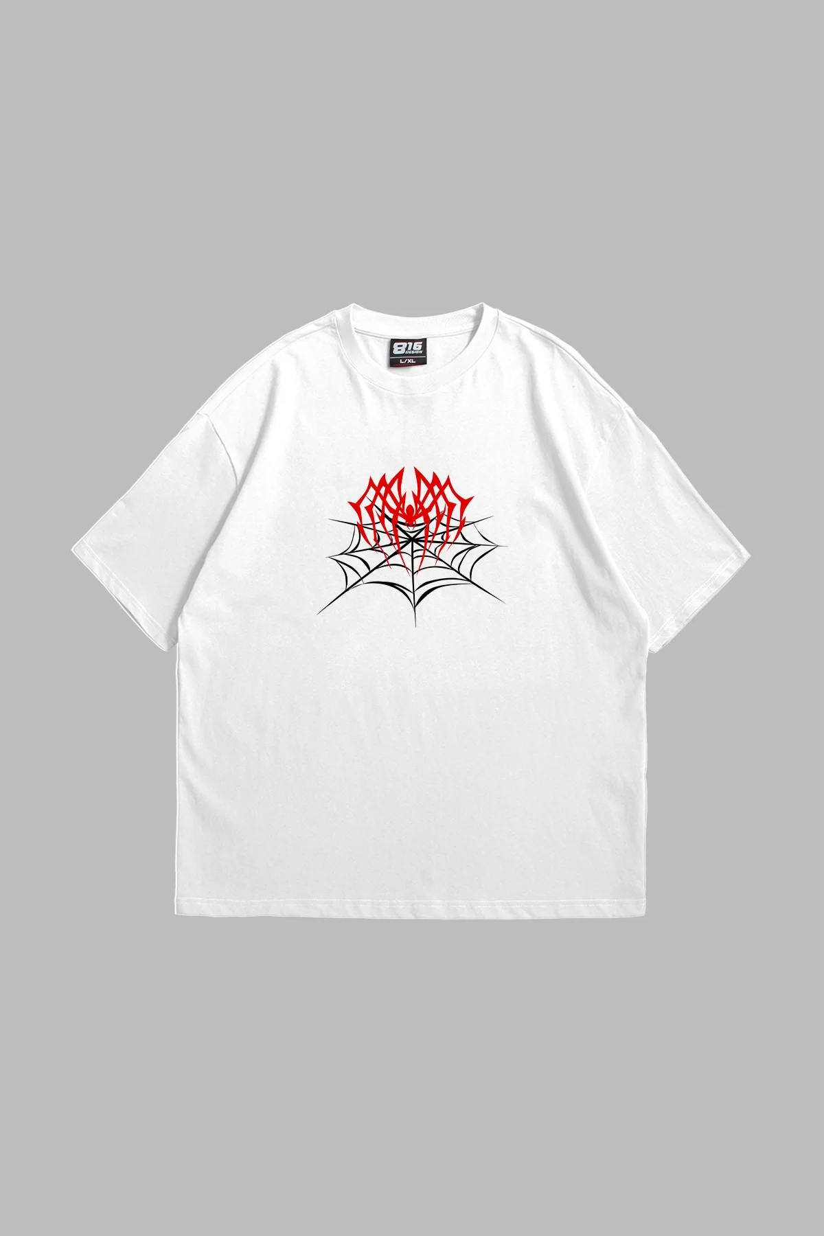 Spider Web Baskılı Oversize Unisex Premium Beyaz Tshirt