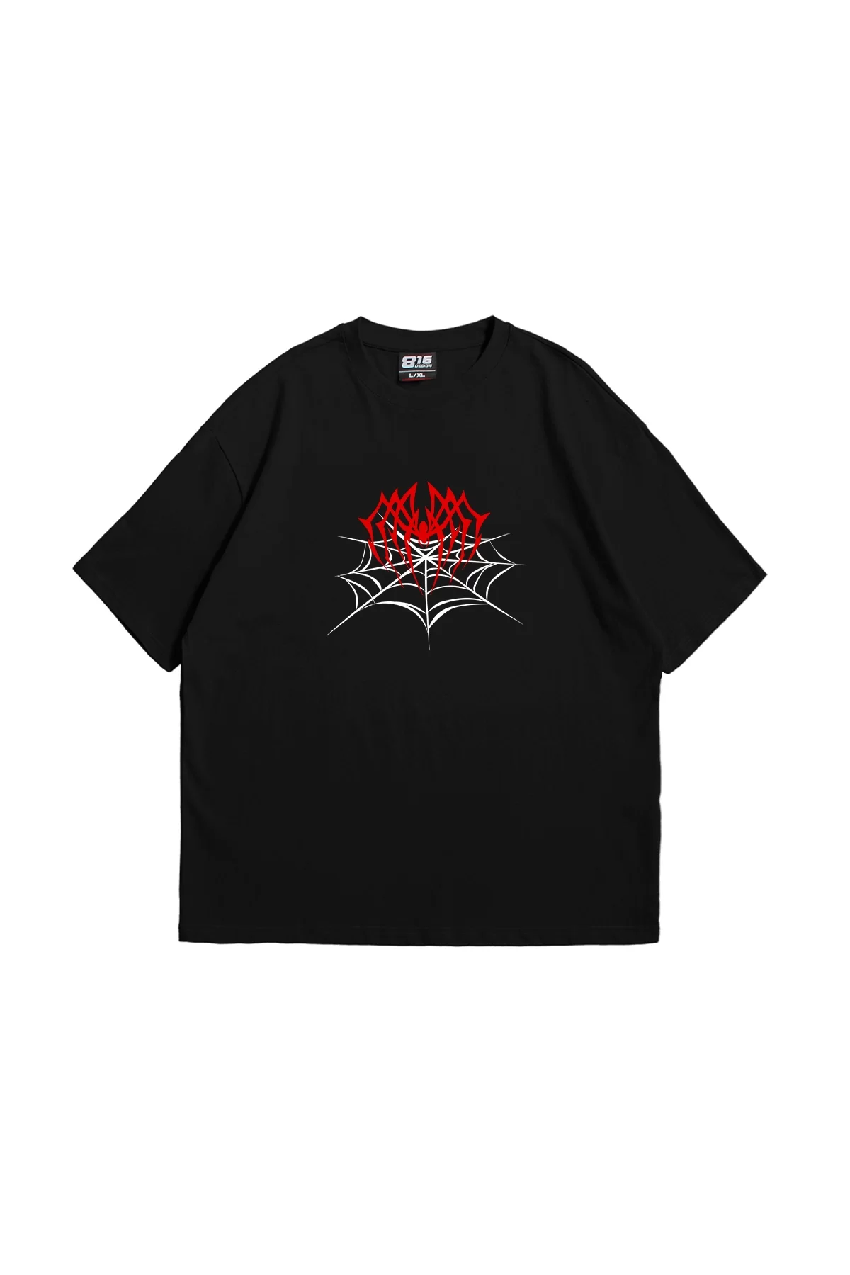 Spider Web Baskılı Oversize Unisex Premium Siyah Tshirt