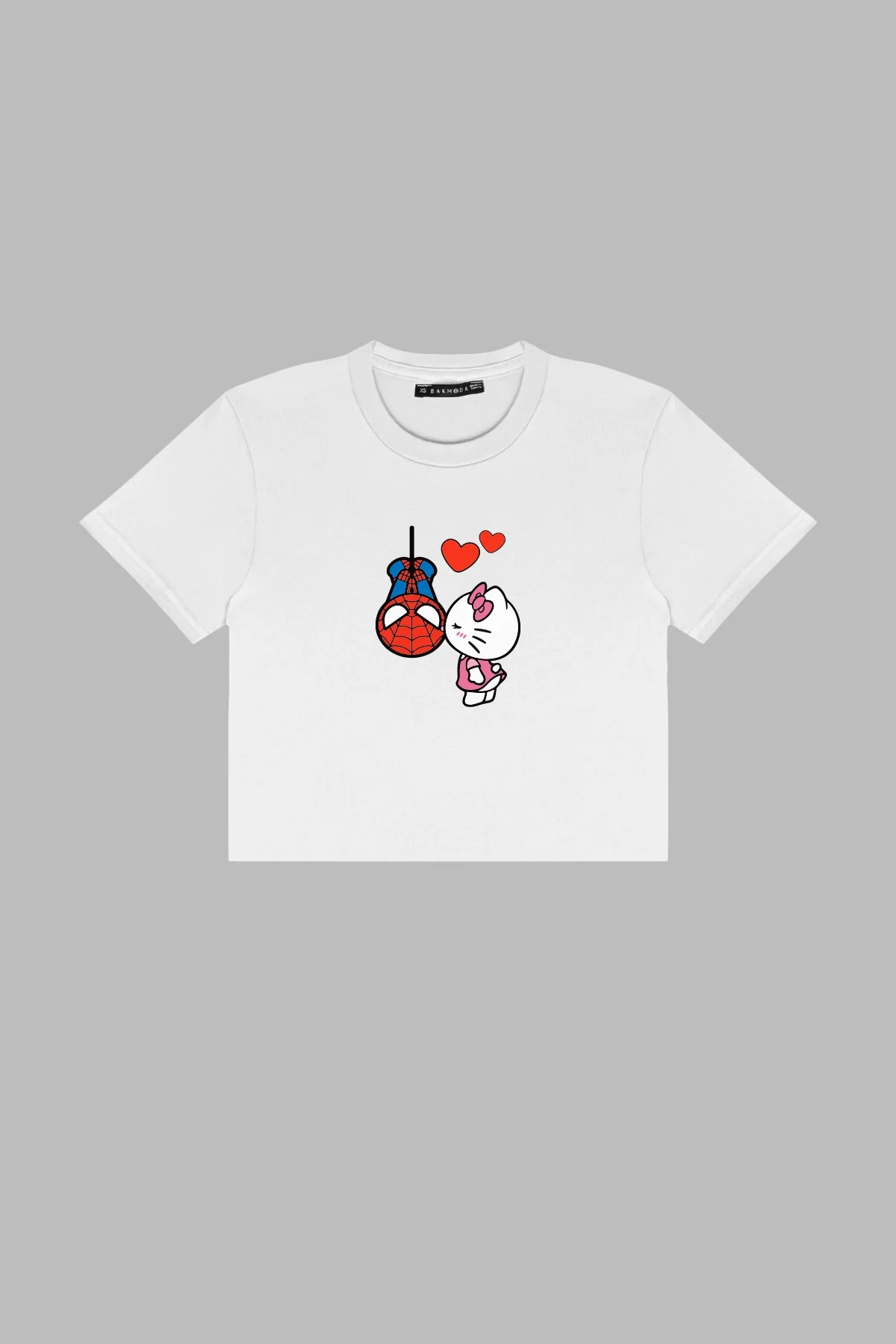 Spider X Hello K. Baskılı Kemer Boy Oversize Kadın Beyaz Tshirt