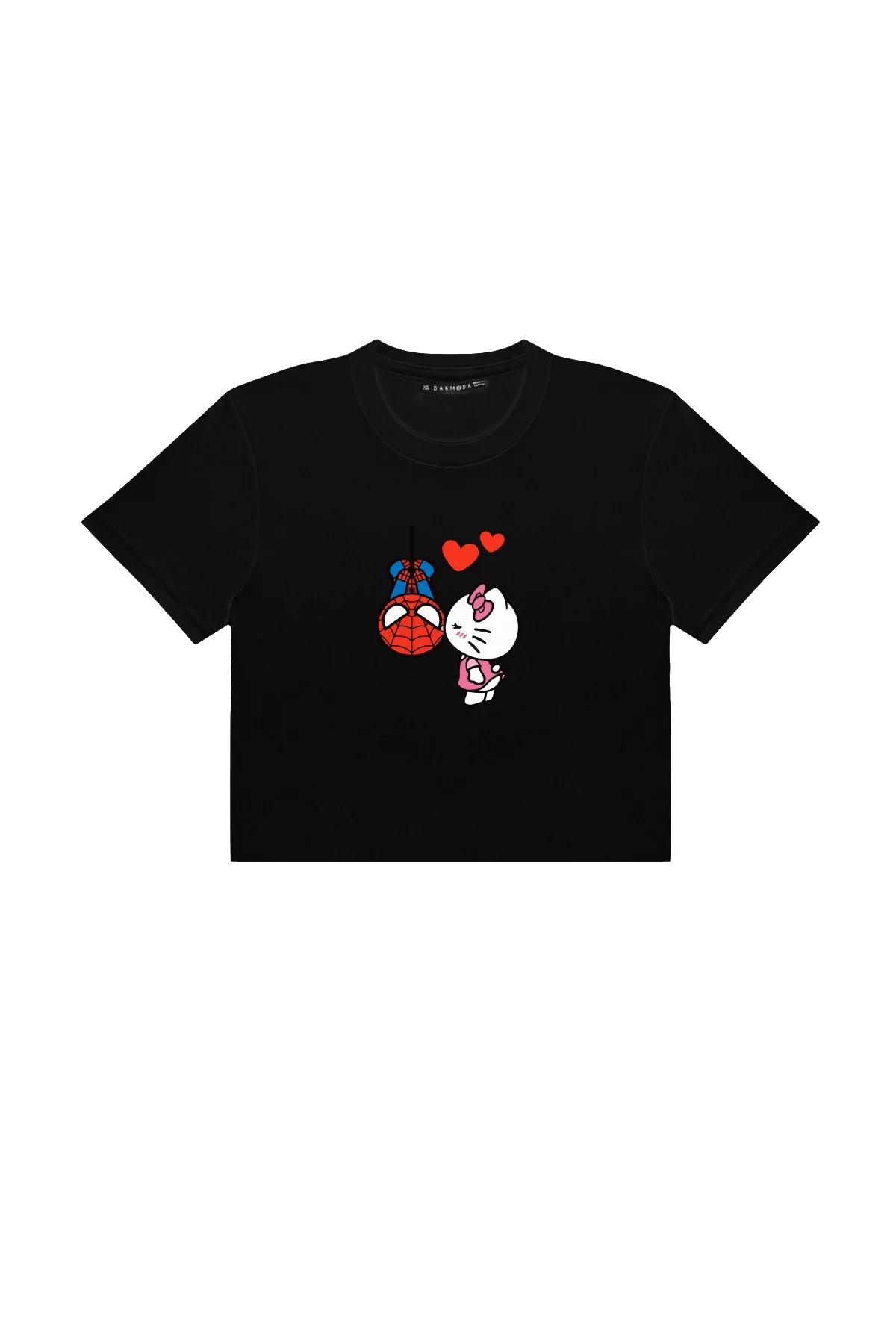 Spider X Hello K. Baskılı Kemer Boy Oversize Kadın Siyah Tshirt