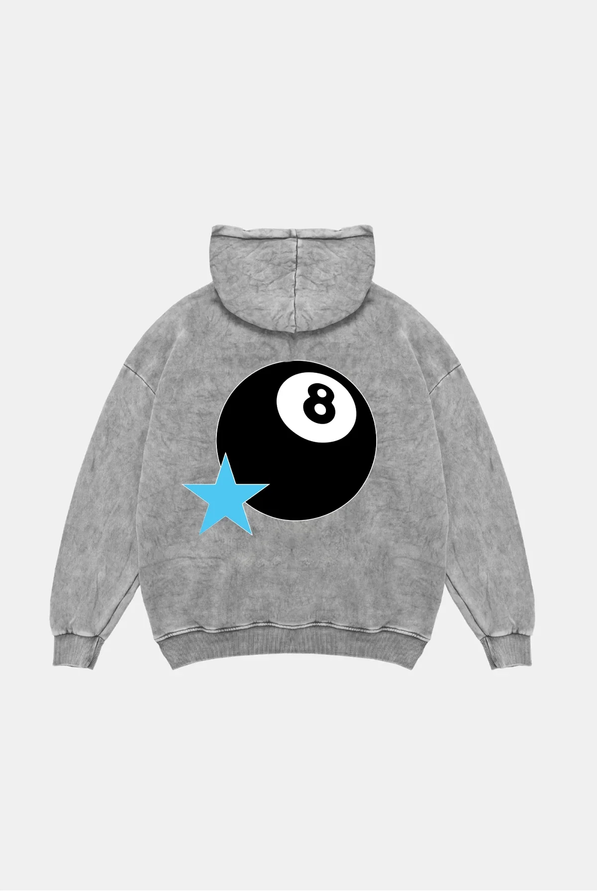Star Eight Ball Oversize Unisex Yıkamalı Beyaz Hoodie