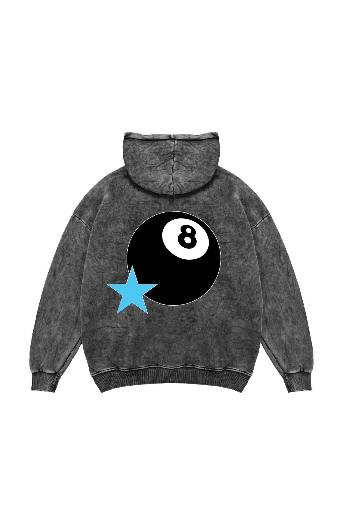 Star Eight Ball Oversize Unisex Yıkamalı Siyah Hoodie