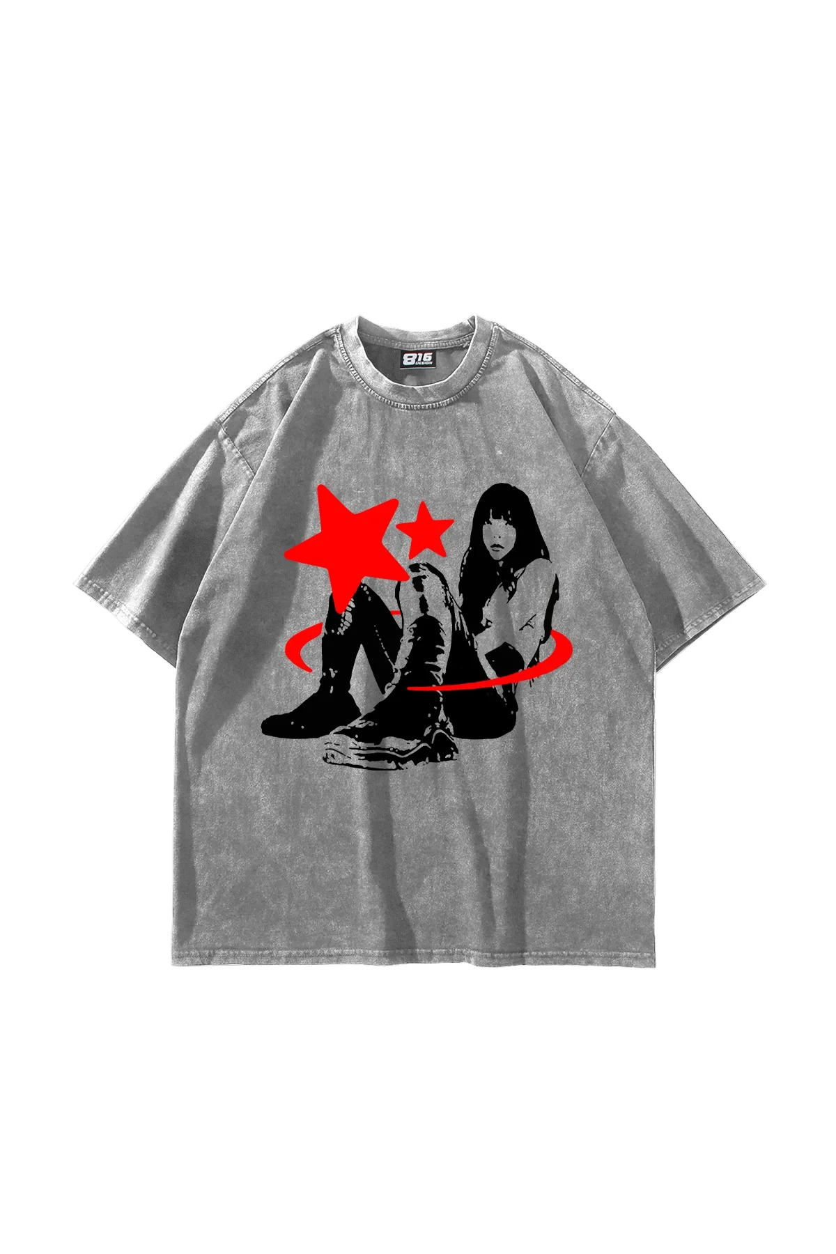 Star Girl Baskılı Yıkamalı Beyaz Unisex Oversize Tshirt