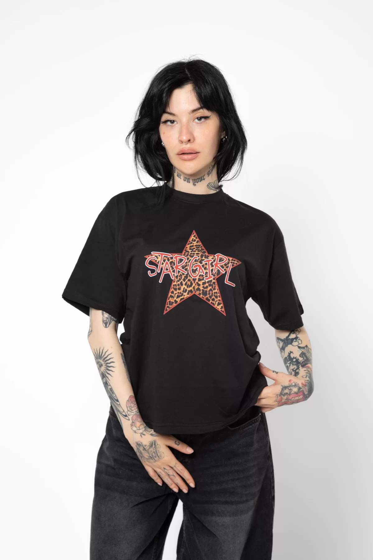 Starz Girl Baskılı Relaxed Fit Siyah Kadın Tshirt