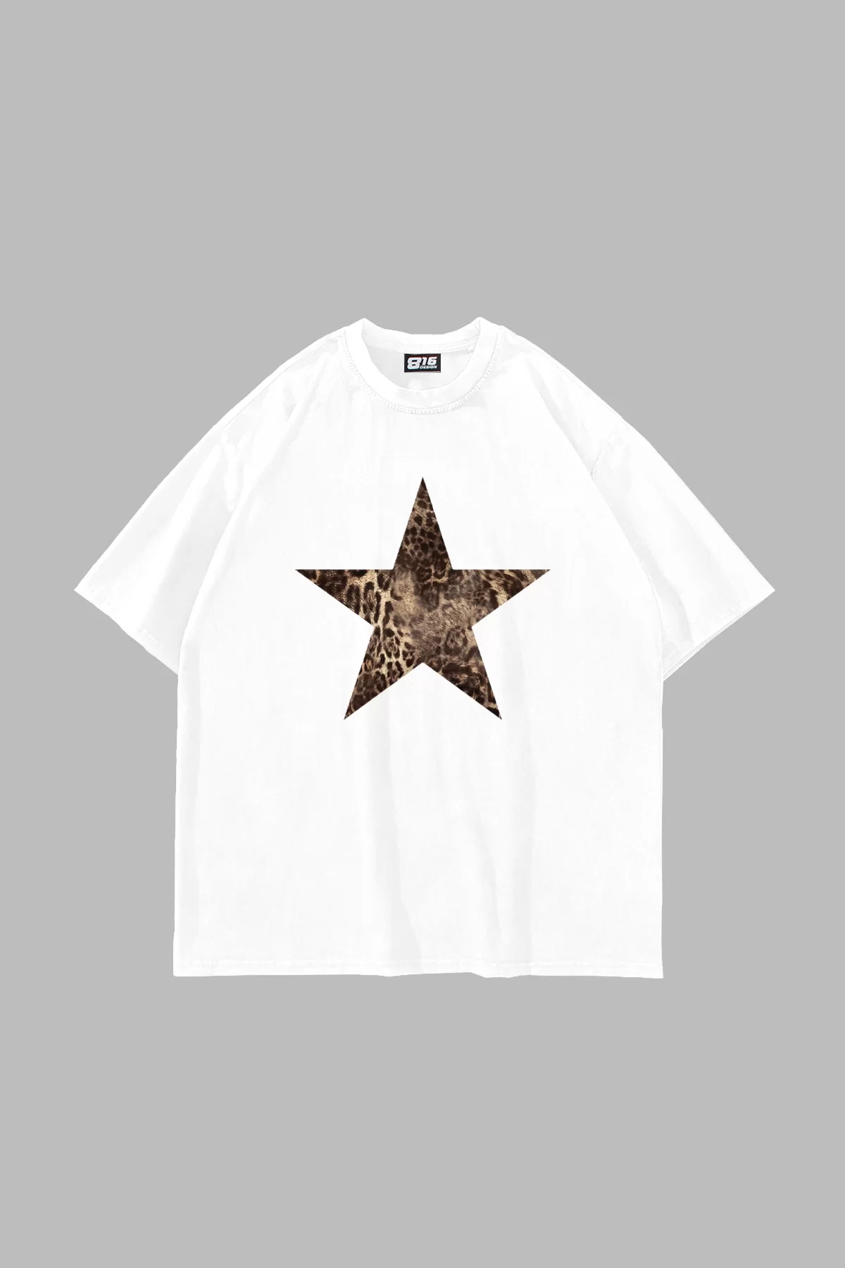 Starz Leopar Baskılı 24/1 Oversize Unisex Beyaz Tshirt