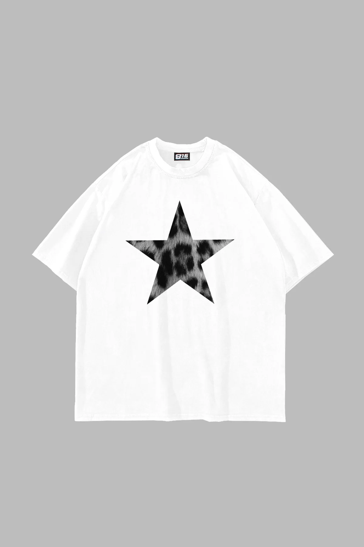 Starz Leopar Baskılı V2 24/1 Oversize Unisex Beyaz Tshirt