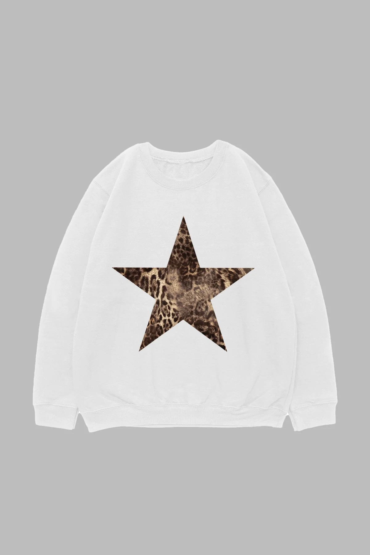 Starz Leopar Baskılı Beyaz Oversize Unisex Sweatshirt
