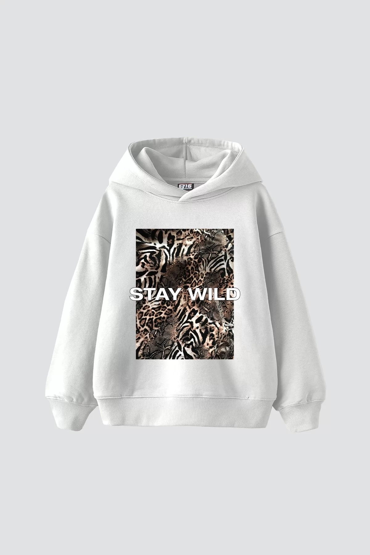 Stay Wild Baskılı Oversize Unisex Premium Beyaz Hoodie