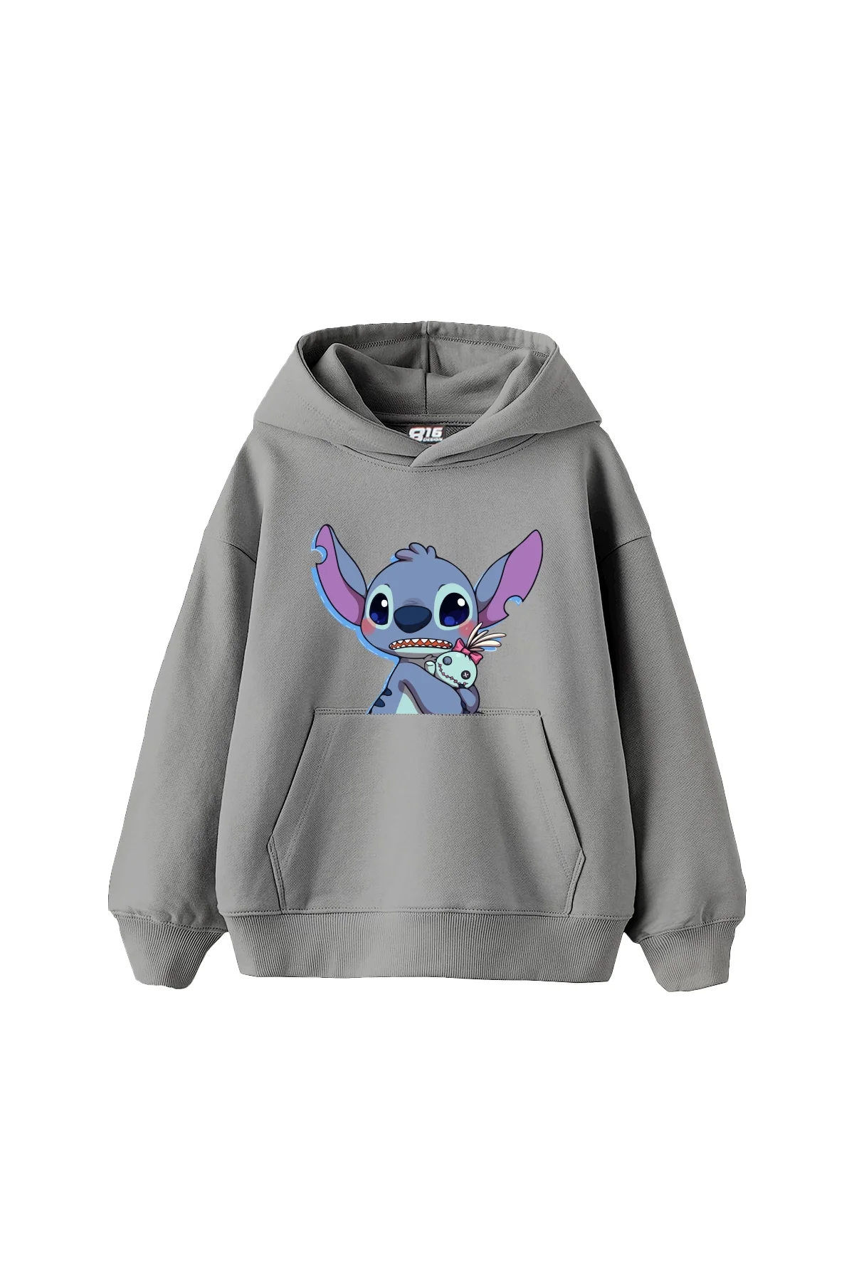 Stitch Baby Baskılı Oversize Unisex Gri Hoodie